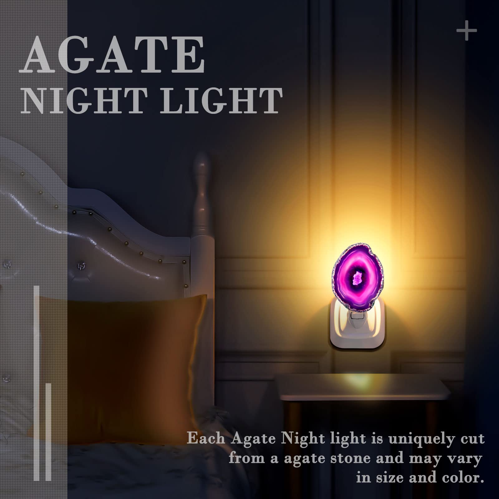 Agate Night Light Agate Slice Light Crystal Nightlight Plug Into Wall With Switch Home Decor Hallway Lights  Nightlight For Toilet Kitchen Bedroom (Purple)