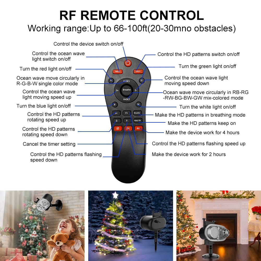 Everwood Holiday Projector Lights - 2-In-1 Hd Led With Remote, 3D Ocean Wave & 4 Patterns
