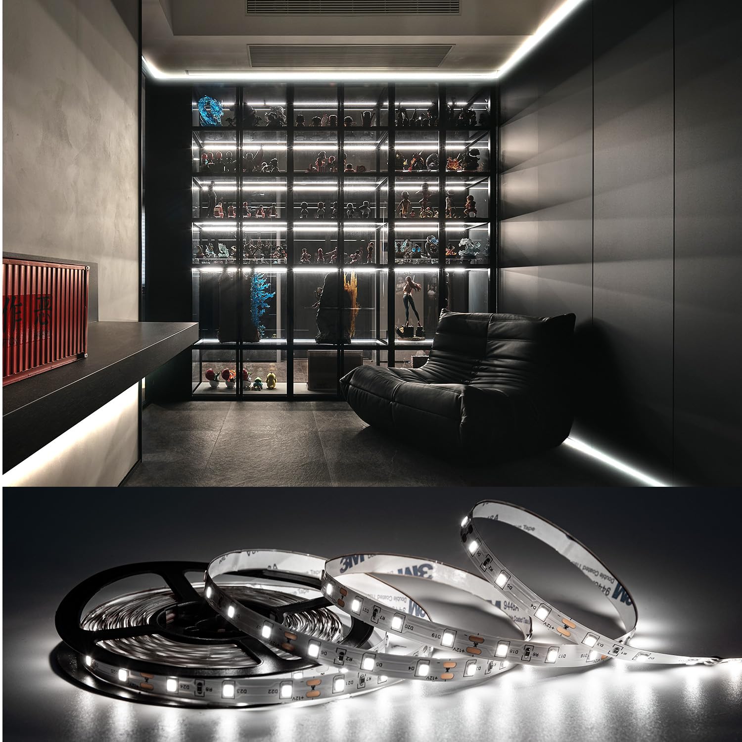 ollrieu LED Strip Lights 10ft White Dimmable Tape Lighting, SMD 2835, Infrared Remote, Connectable, Cuttable, Indoor Use