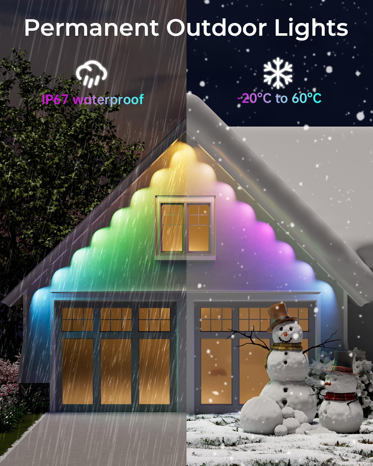 CINOTON 200ft Permanent Outdoor Smart RGBCW Lights, IP67 Waterproof, 120 LEDs, 111 Modes, Model C5107-A