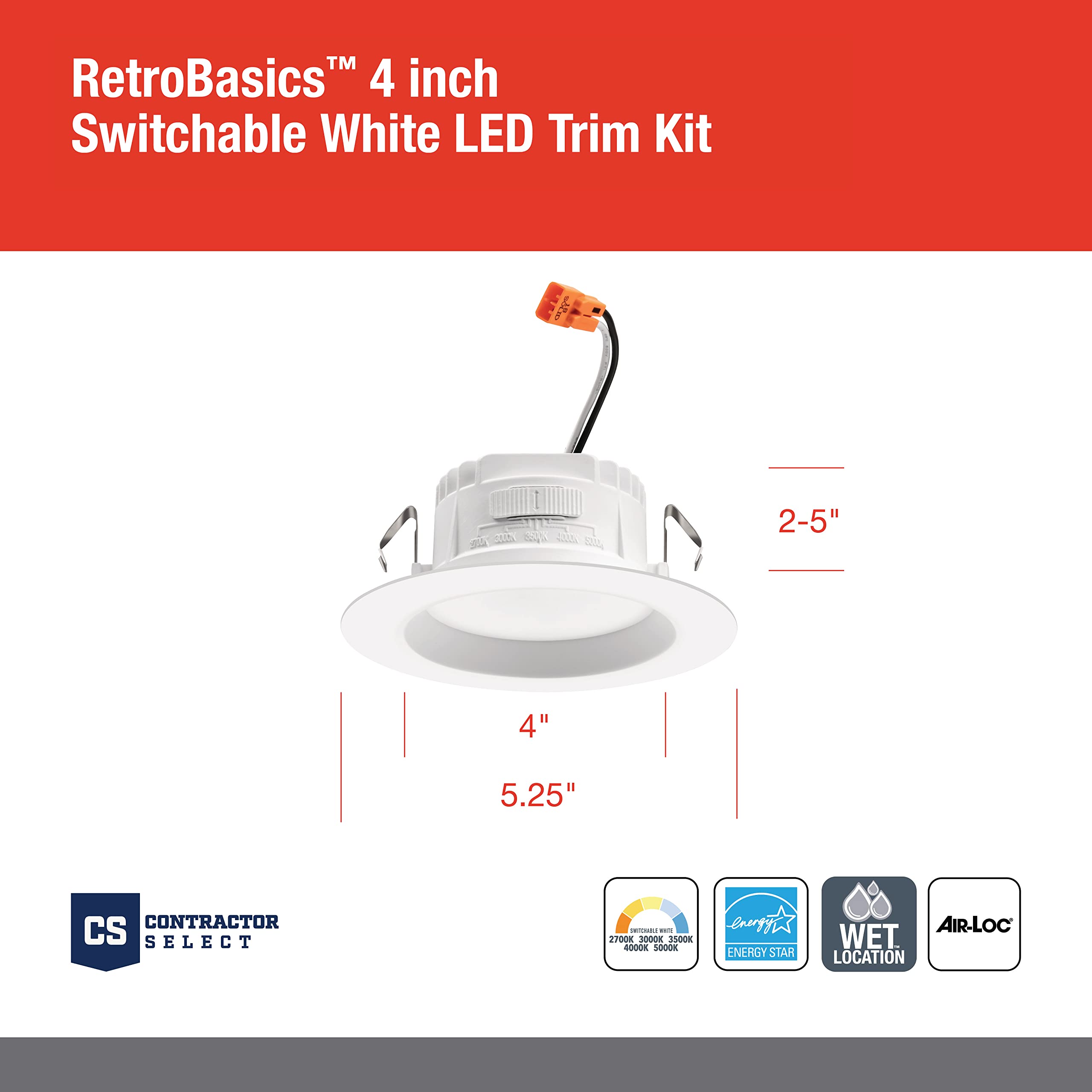 Juno Rb4S Sww5 Mw Cp6 M6 Retrobasics Retrofit Led Downlight, Switchable, Matte White, 4 Inch, 6-Pack