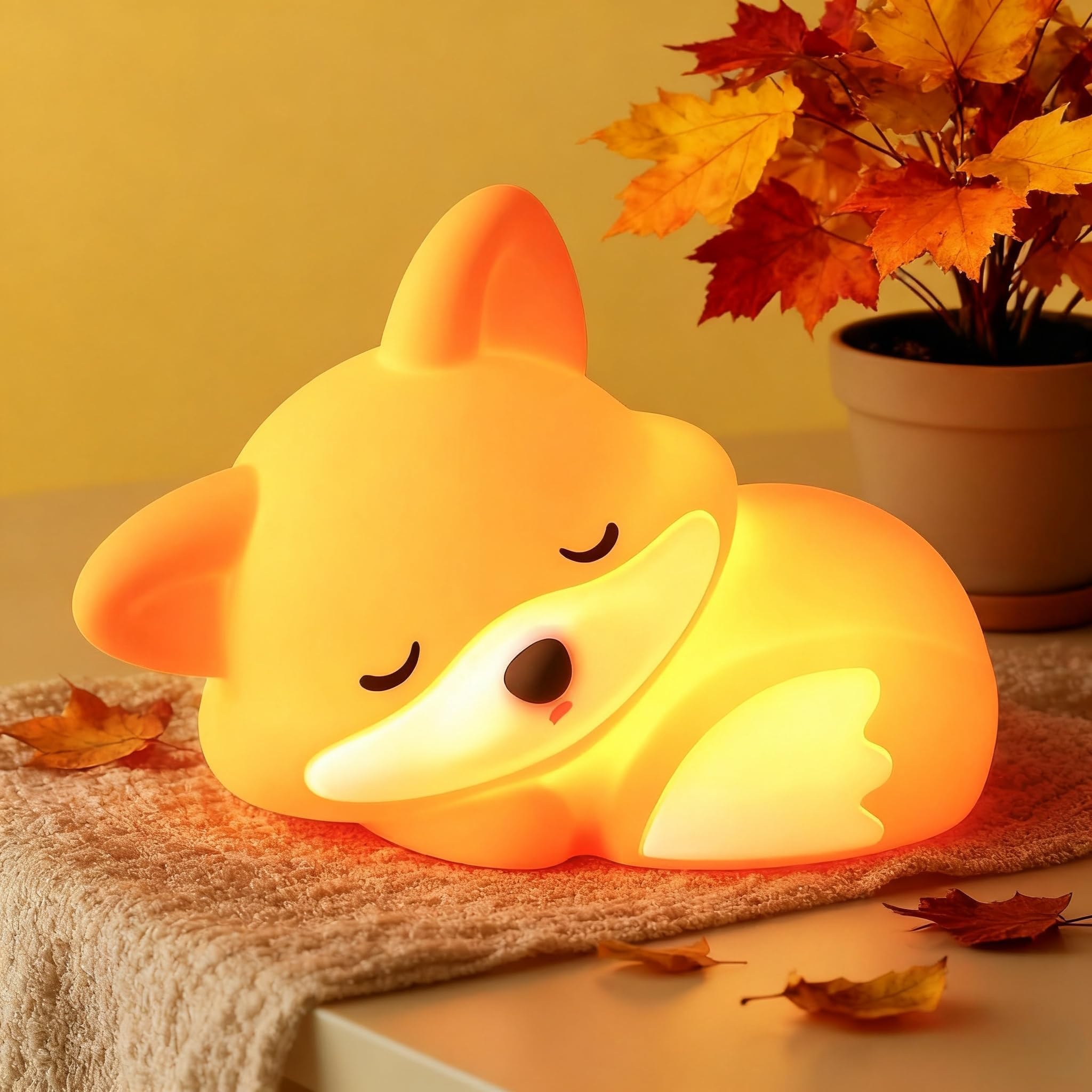 Yr Yrhh-Pet Fox Night Light For Kids  Cute Lamp Xmas Fox Gifts  Squishy Rechargeable Dimmable Toy  Led Woodland Animal Nightlight  White Elephant Gift  Fall Room D?Cor  Silicone Touch Light Up Foxes
