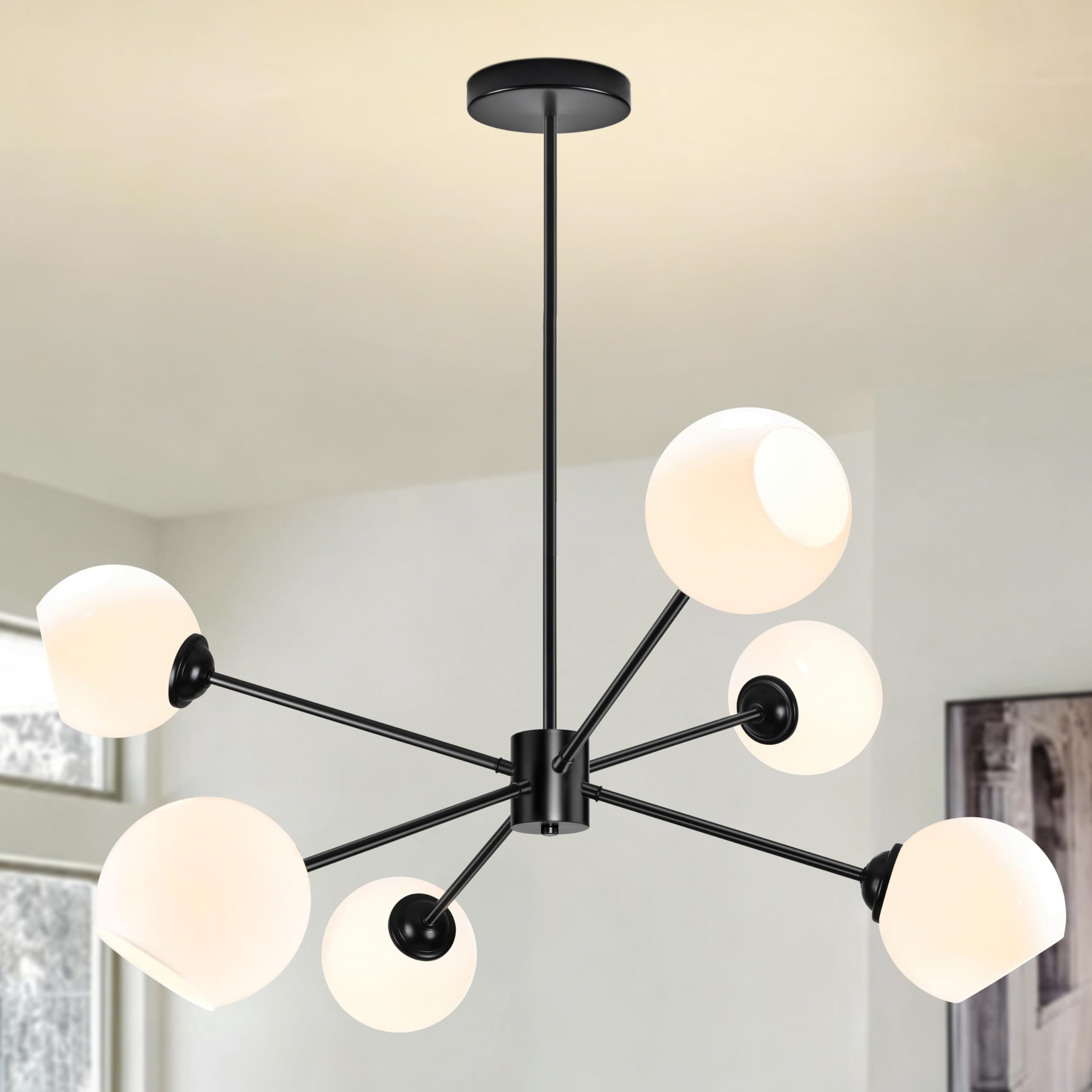 KoKo&Yukina 6-Light Sputnik Chandelier Black Sputnik Chandeliers Modern Mid Century Globe Pendant Light Matte Black Finished wit