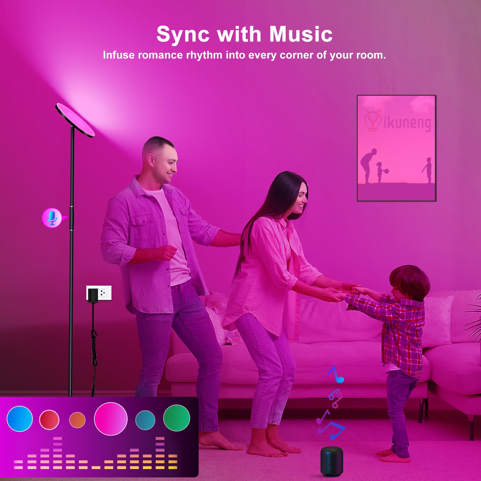 Yikuneng Led Floor Lamp 36W Rgb, Remote & Touch Control, Dimmable 2700K-6500K,