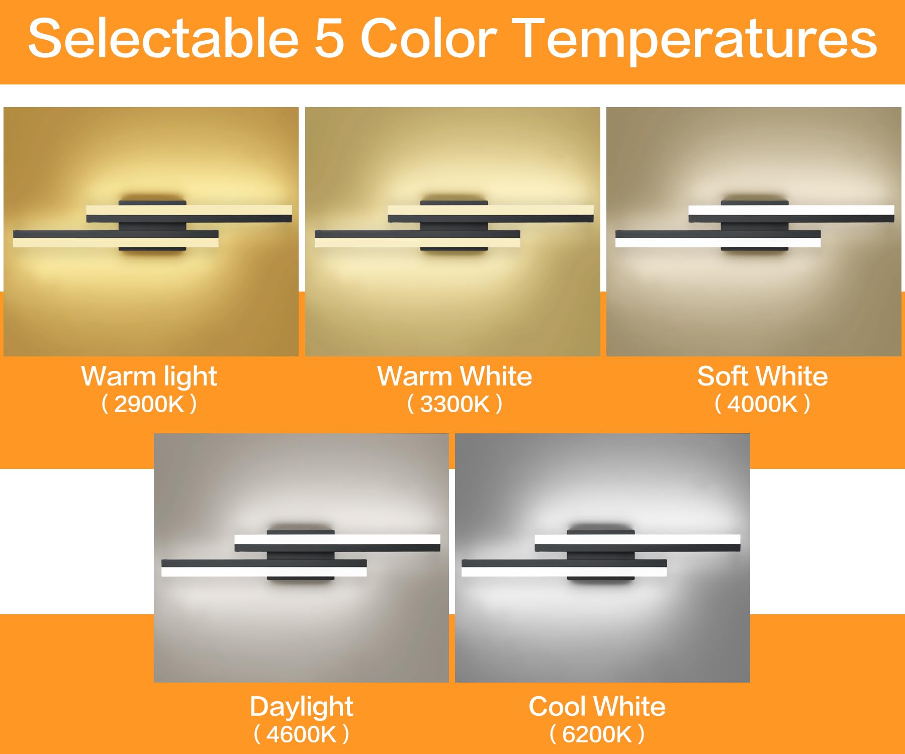 Presde Modern 24Inch 5 Color Changeable Bathroom Vanity Light Dimmable Led Matte Black Bathroom Light Fixtures Over Mirror Wall