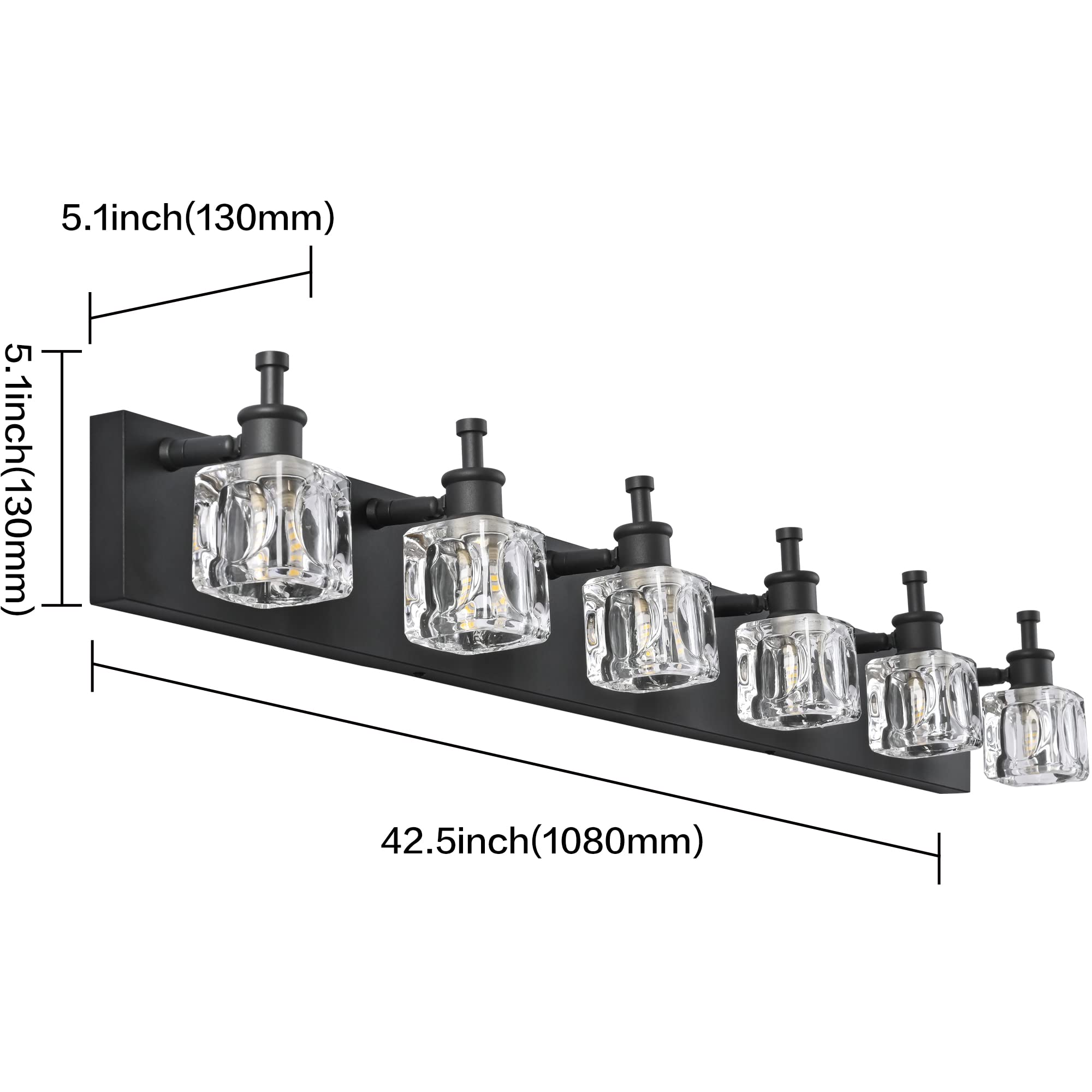 PRESDE Modern Crystal Black Vanity Light Fixture - 6 Lights, Metal Matt Black, Model ae9187d0-ba87-470b-b7ca-ba41ca19c82b
