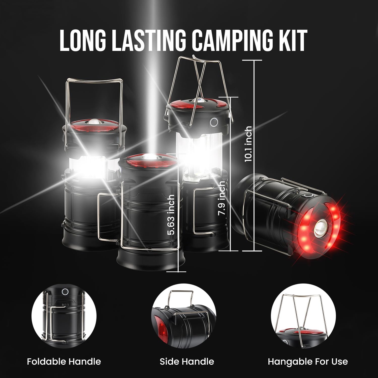 Lichamp 4 Pack Camping Lanterns Rechargeable and Battery Powered, Dual Power Source and 4 Mode Lantern Flashlight COB Camp Light