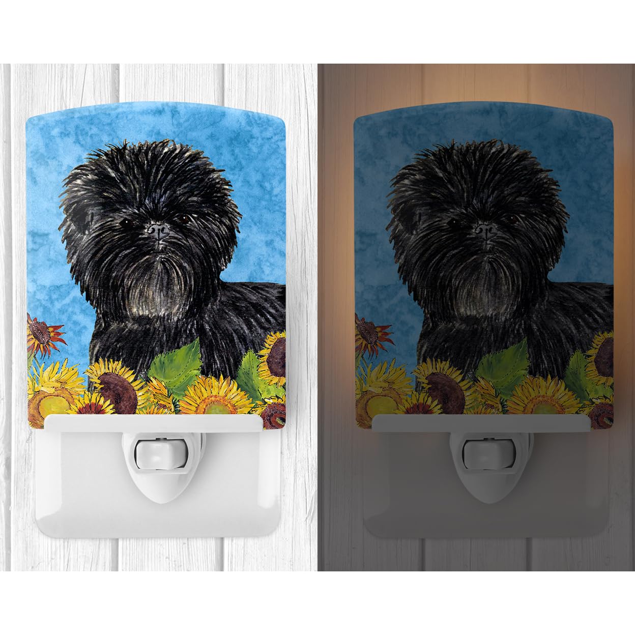 Caroline'S Treasures Ss4144Cnl Affenpinscher In Summer Flowers Ceramic Night Light Compact, Ul-Certified, Ideal For Bedroom, Bathroom, Nursery, Hallway, Kitchen, 6X4X3, Multicolor