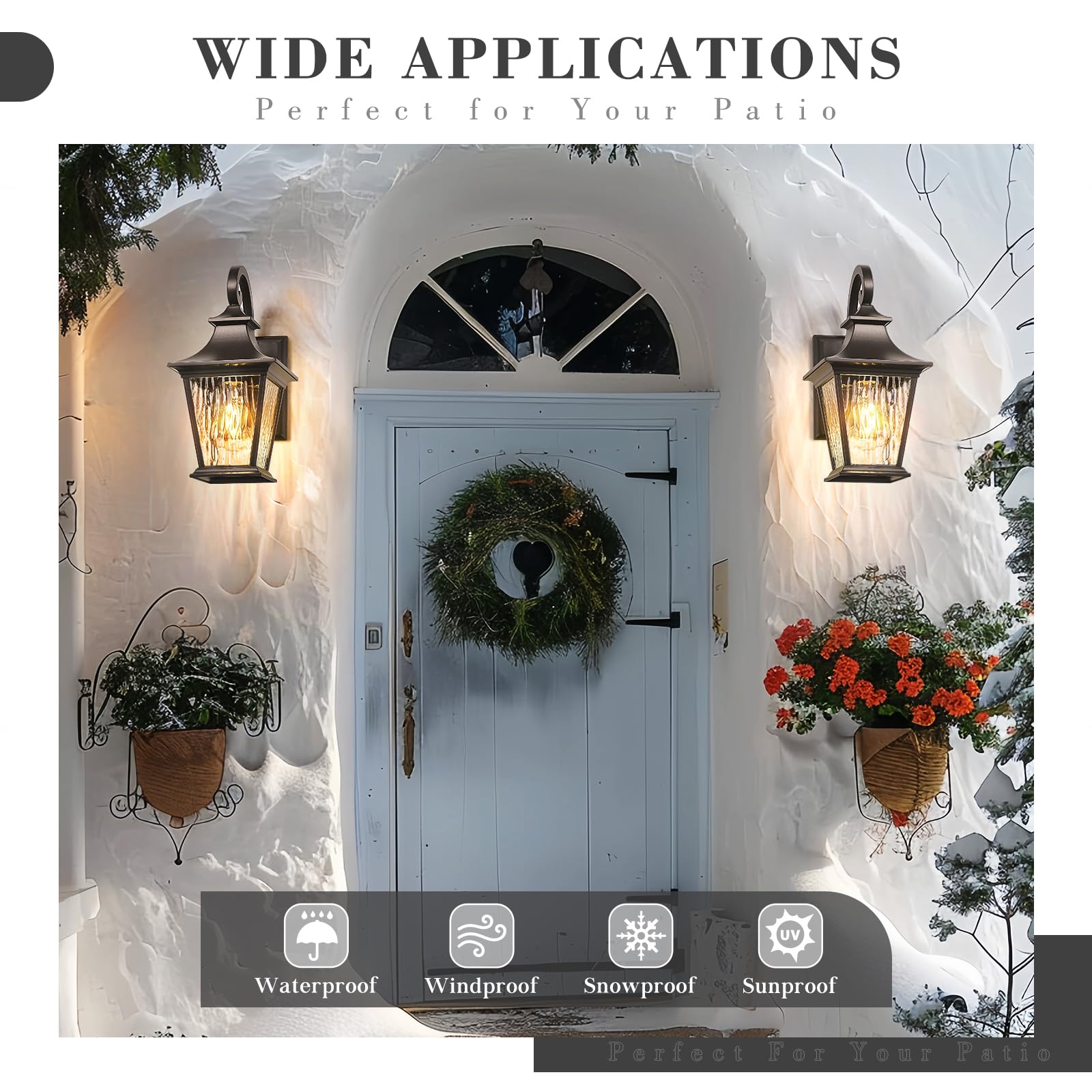 Emliviar 2 Pack Outdoor Wall Lights, Exterior Wall Lantern Sconce For Garage Patio, Oil Rubbed Bronze Finish With Water Ripple G