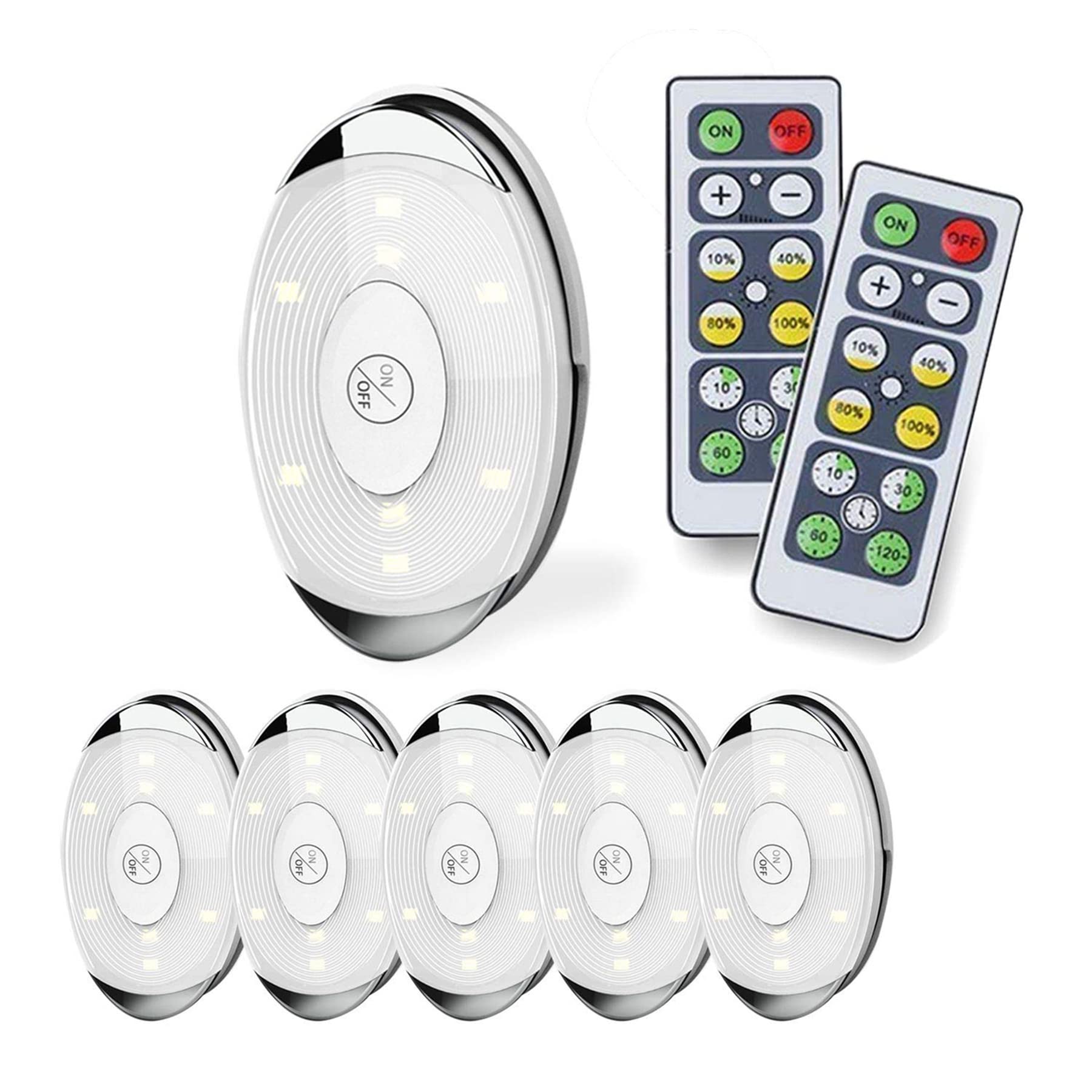 Shineled LED Puck Light, Battery Operated with Remote, Soft Lighting, Oval, 4000K Warm White, 6 Pack