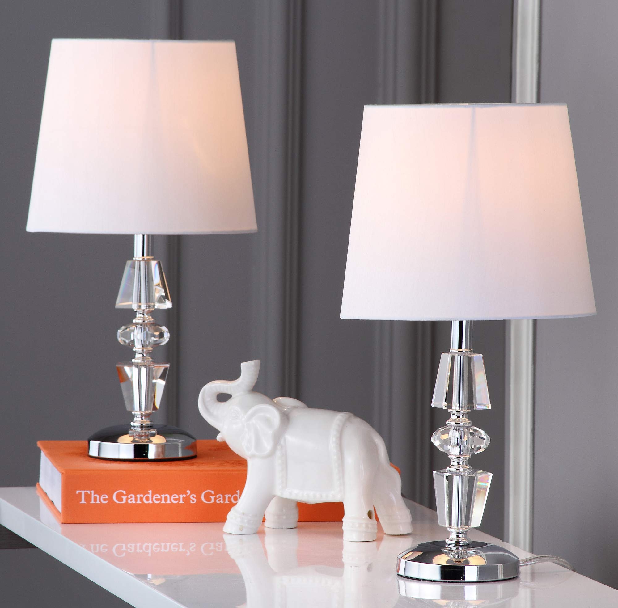 Safavieh Table Lamp Set of 2, Modern Crystal with Off-White Shade, 9in x 9in x 16in, Clear/White, Model LIT4127C-SET