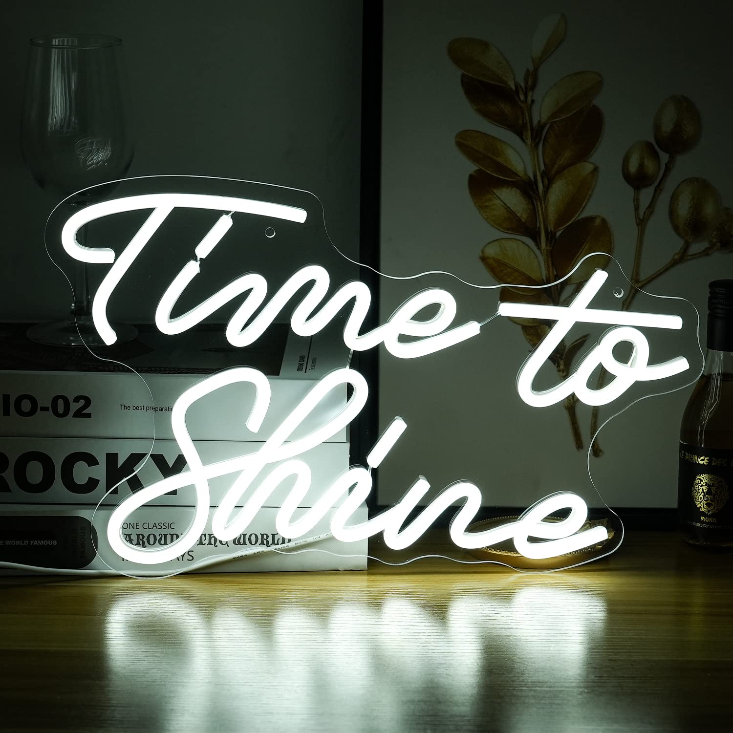 LISIGNVE Neon Sign - Time To Shine LED Wall Decor, Dimmable, USB Powered, White, 16.5in x10.2in 