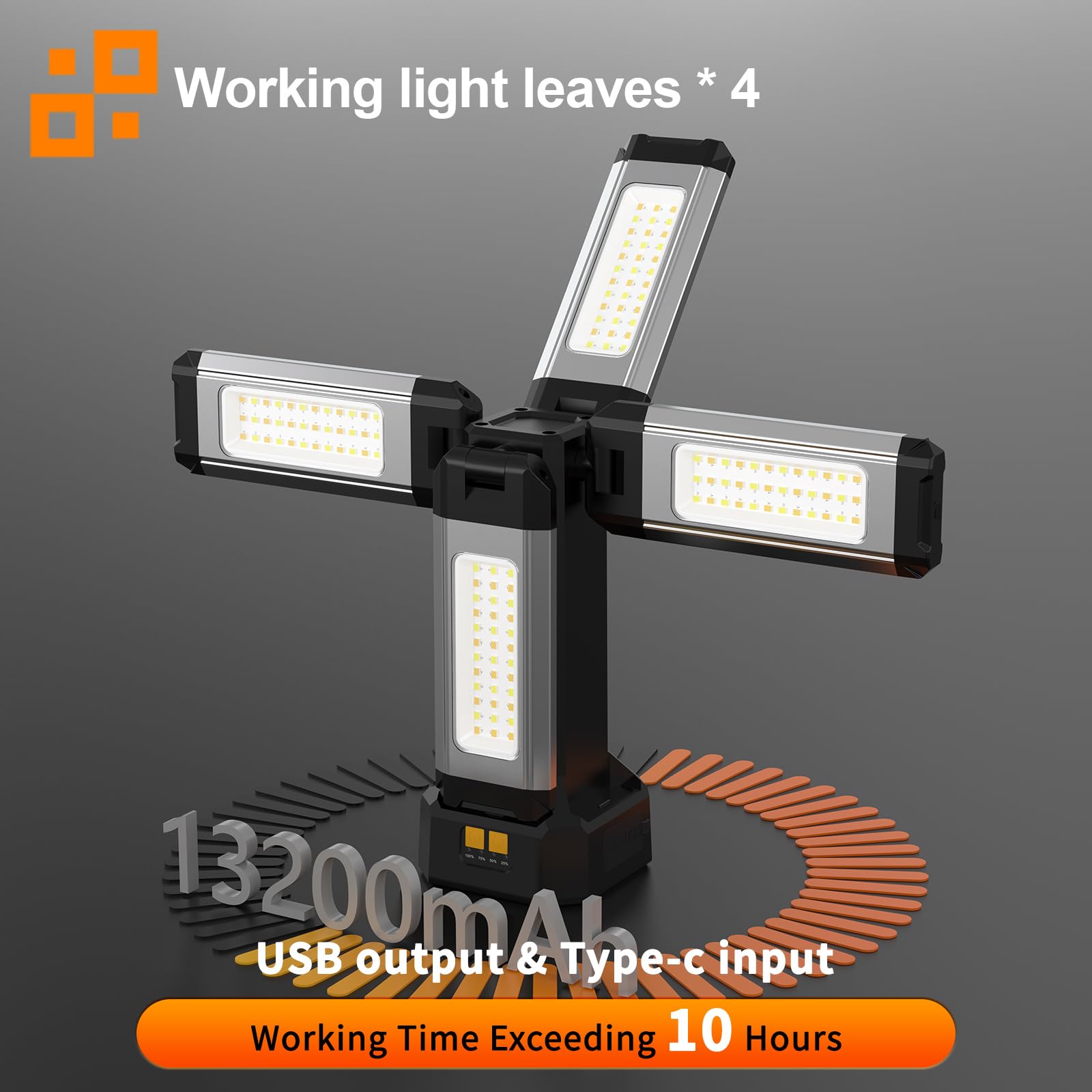 AODOO 13200mAh Rechargeable Work Light, 8000 Lumen, 78in Stand, Carrying Bag, White/Warm/Nature White, Model V3000