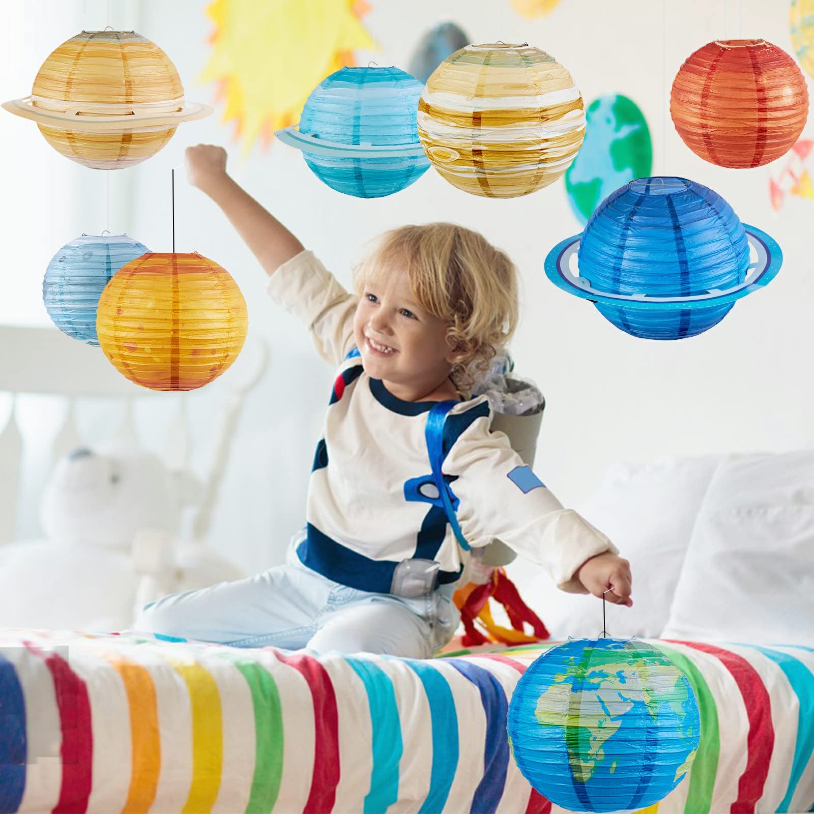 Easy Joy 8 Pcs Planet Paper Lanterns Solar System Planets Lantern For Kids Outer Space Party Decorations Space Theme Party Birth