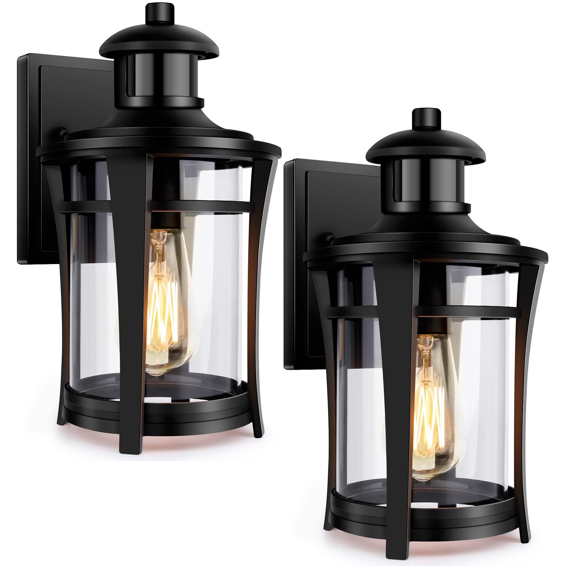 Lamomo 2-Pack Motion Sensor Outdoor Lights, Waterproof Aluminum, Dusk to Dawn, Black, Model LZ-003-2PACK