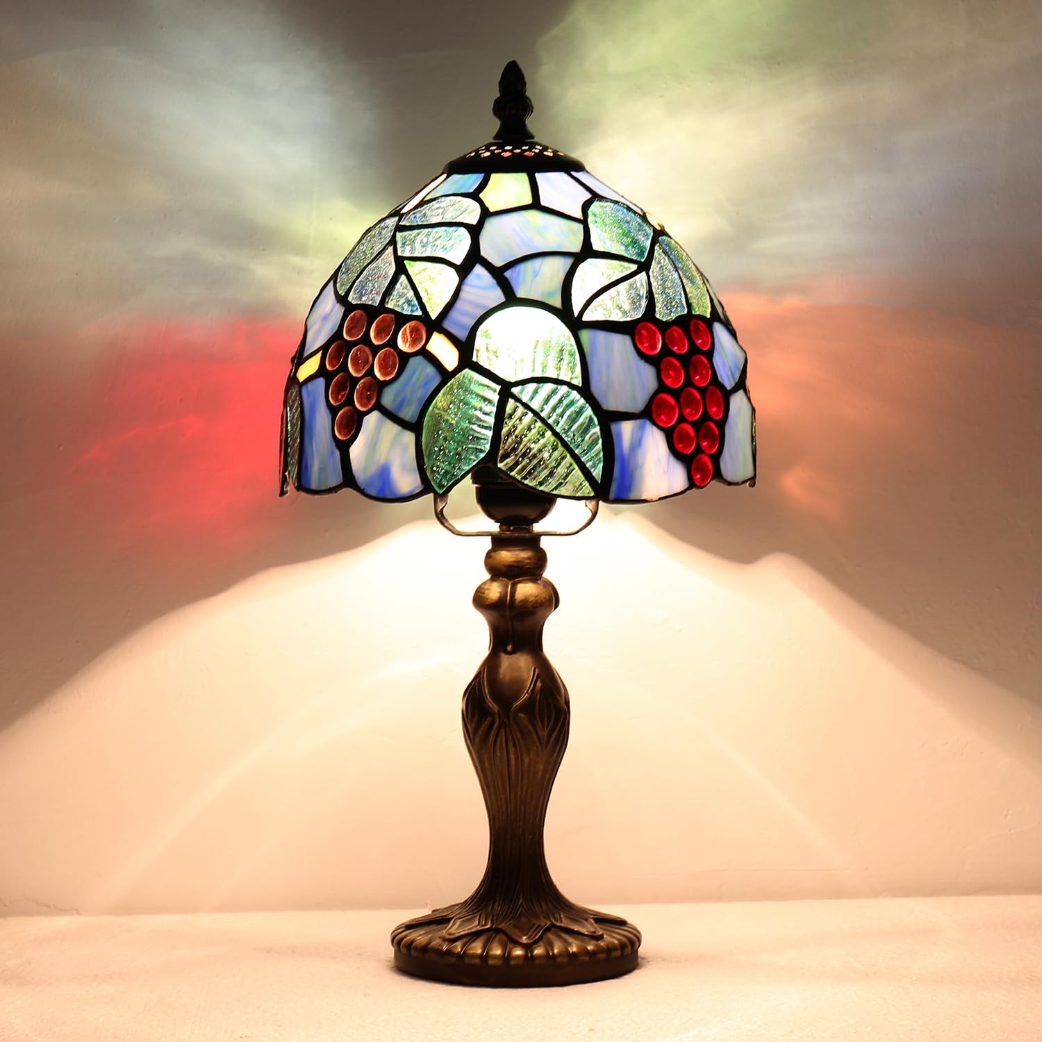 TFNALNB Tiffany Table Lamp, Stained Glass Lamp, Grape Style, 8 Inch Small Night Light, for Bedroom Living Room Office