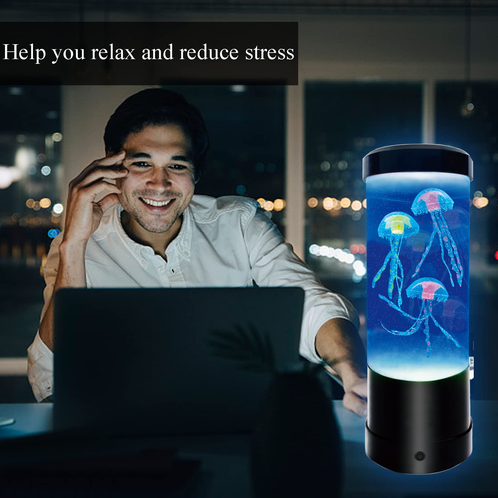 WTROESE Jellyfish Lamp - 7 Color Changing USB/Battery Night Light, Table Lamp3333, Black, Mood Lamp for Home, Office, Kids, Adults