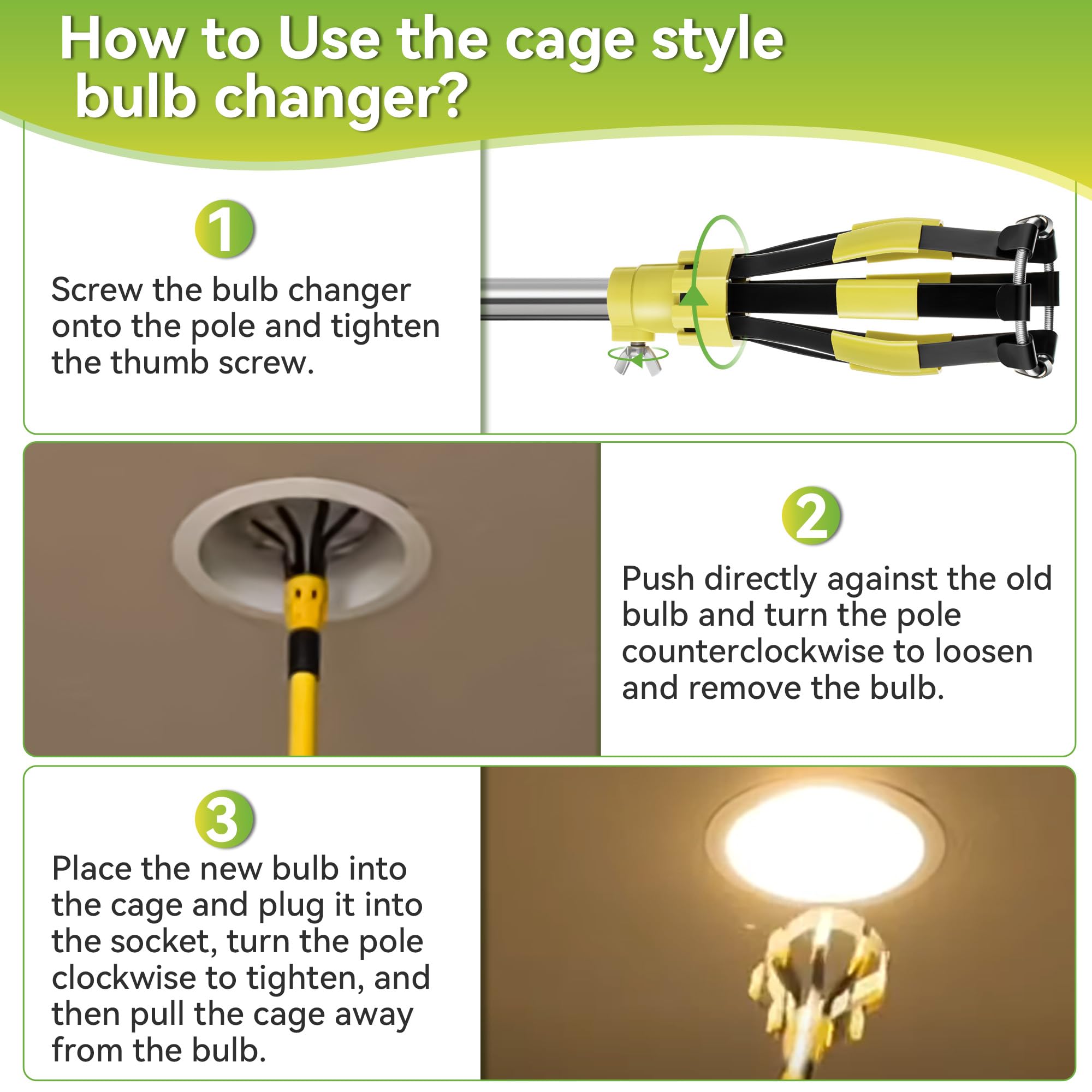 Dreyoo Light Bulb Changer Set - Standard Incandescent & Suction Cup Compatible with Extension Poles, Durable Fiber Material