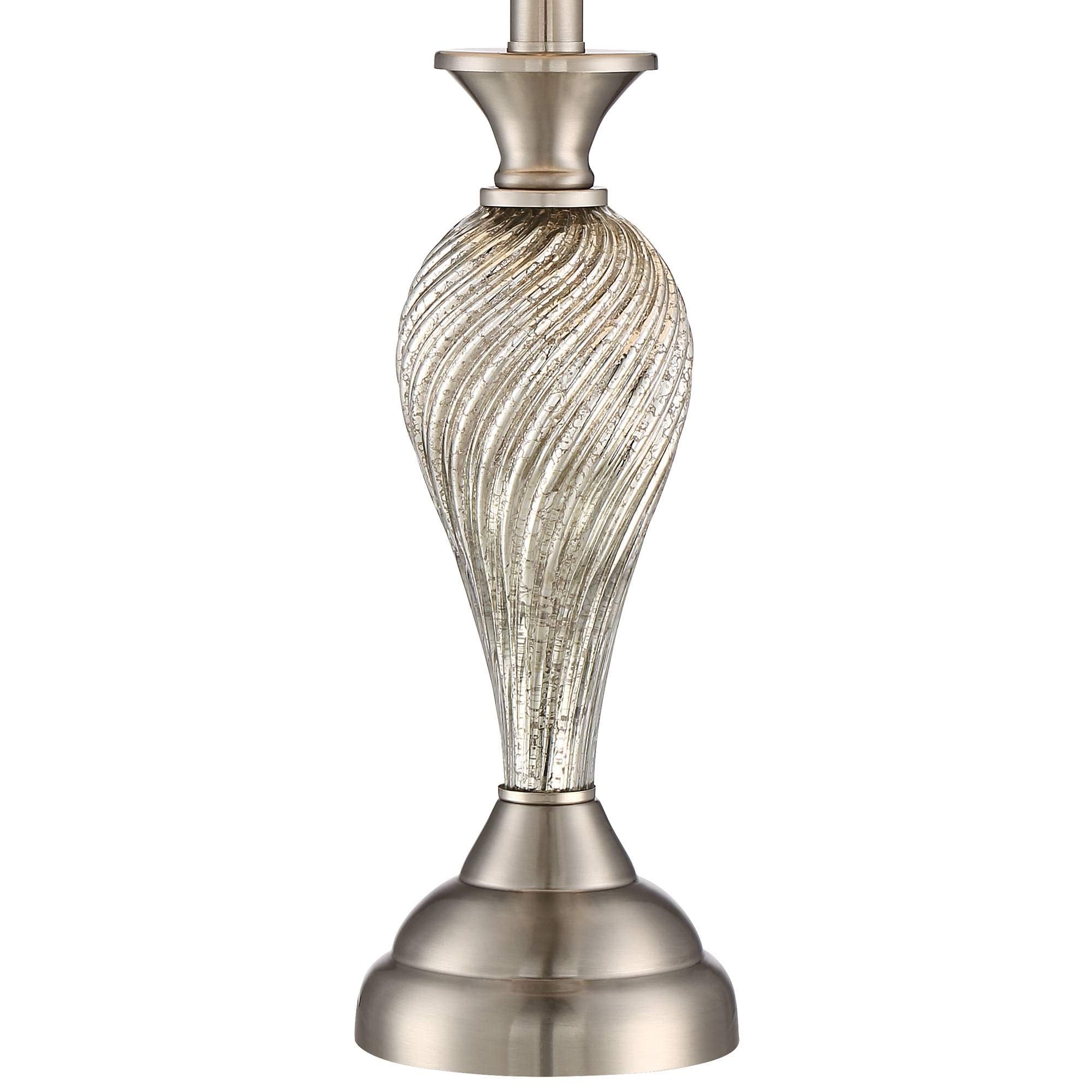 Regency Hill Table Lamps Set Of 2, 25 High Silver Mercury Glass With White Hardback Shade For Living Room, Bedroom, Home Office