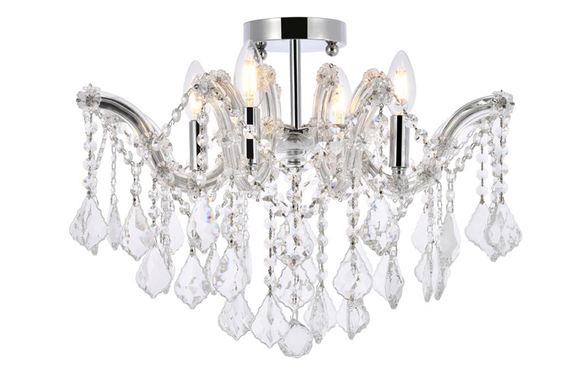 Elegant Lighting Modern Flush Mount Light Fixture, 4 Lights, Chrome Finish, Clear Crystal, 15inx18inx18in, Model 2800F18C/RC, Silver
