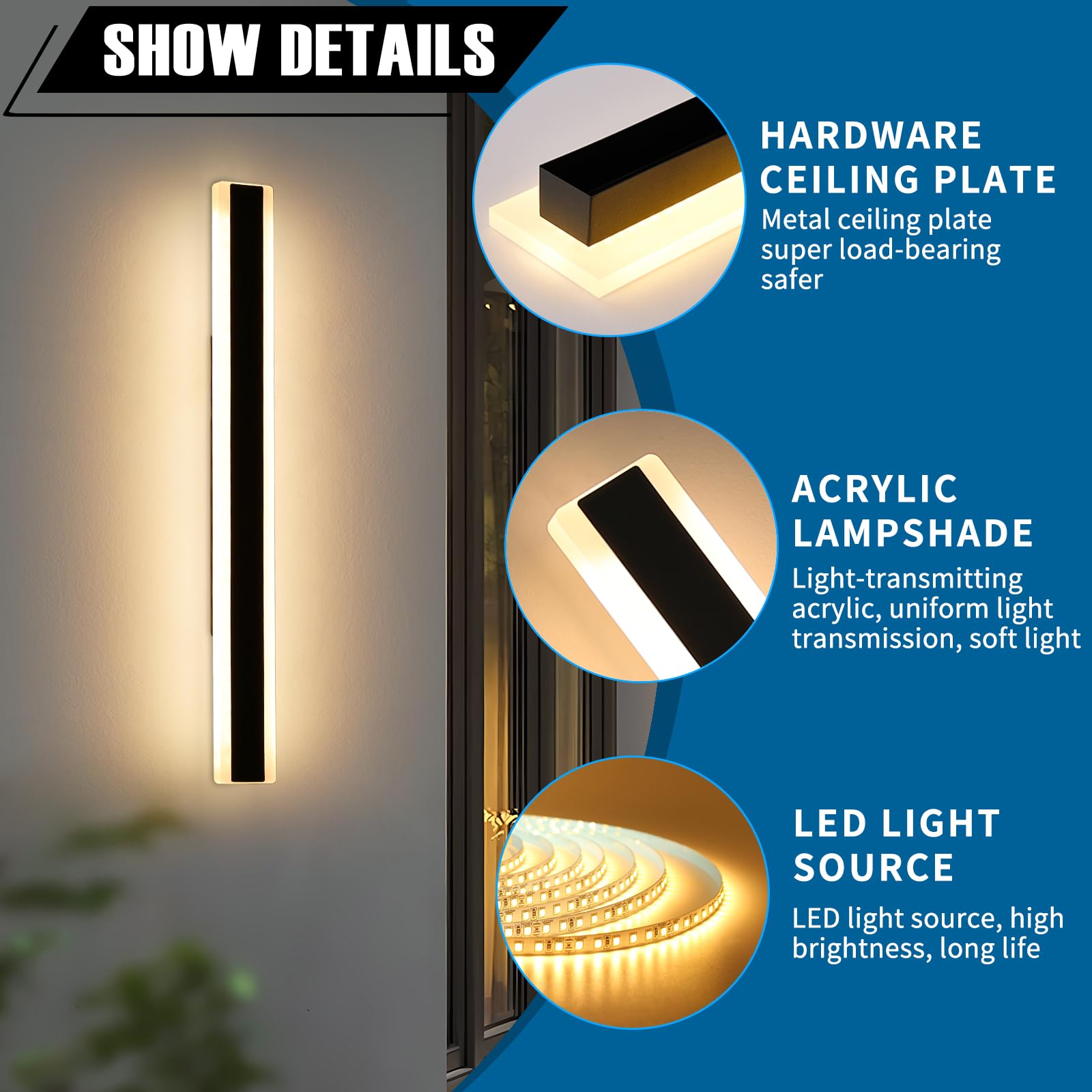 Daoseolo 2 Pack Outdoor Wall Light Fixture, 39.3Inch Black Aluminium Modern Wall Sconce, Ip65 Waterproof Dimmable 3000K-6000K With Remote Control, Wall Mount Lighting For Porch, Patio, Yard, Garage