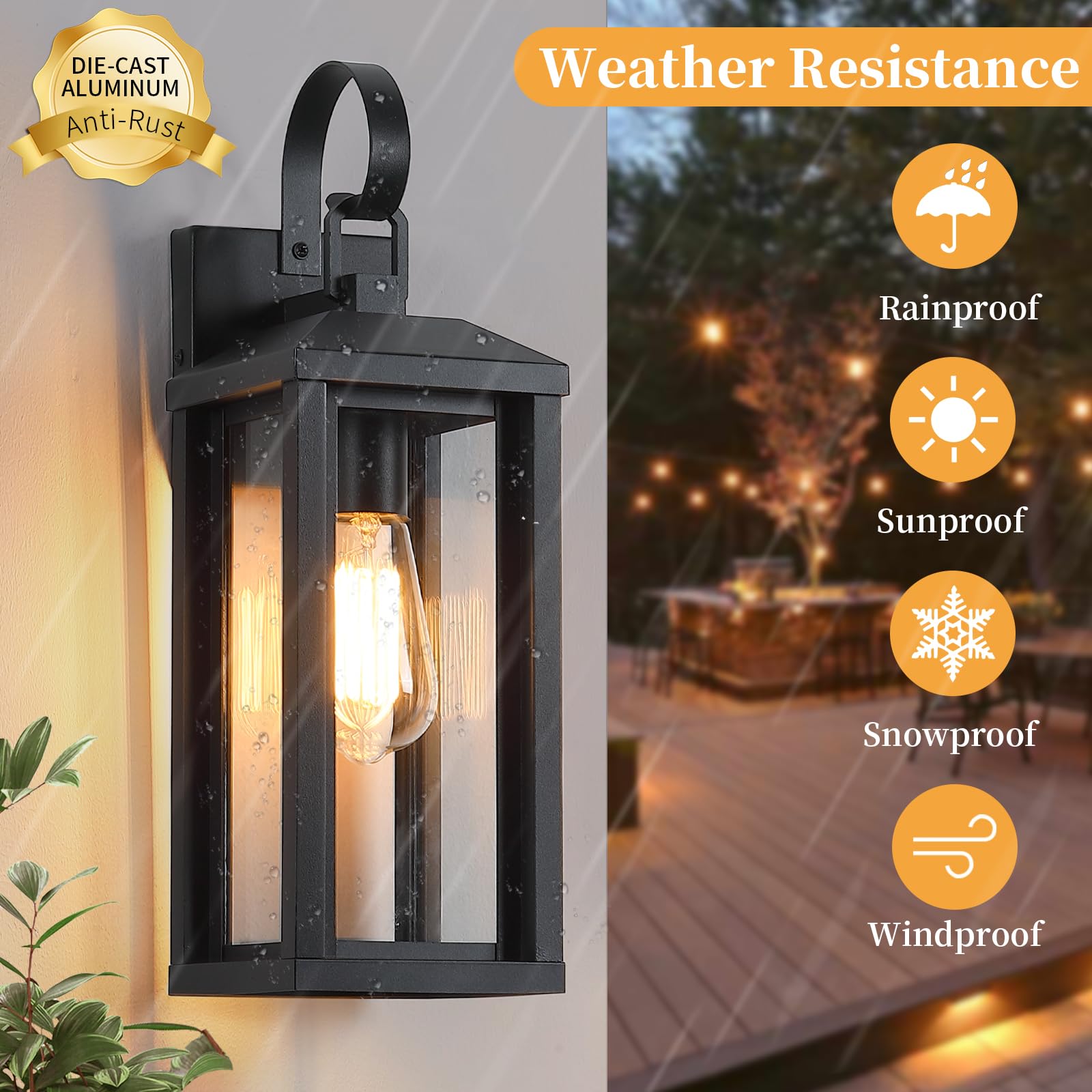 Snru Large Black Outdoor Wall Lights Exterior 2Pack, 16.8'' Waterproof Modern Front Porch Lights Outdoor Wall Sconces Lights Fix