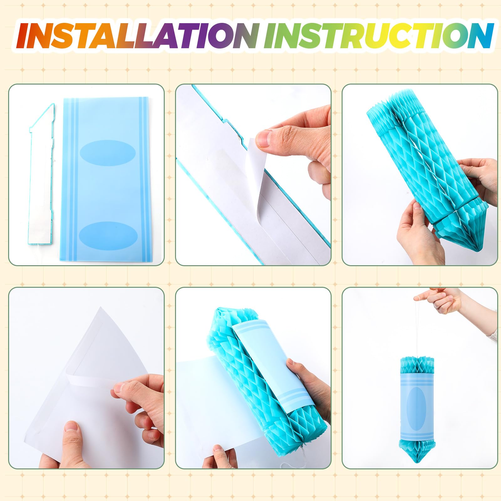 Retisee 12Pcs Crayon Hanging Honeycomb Lanterns Decor Preschool Kindergarten Graduation Decorations Colorful Classroom Ceiling D