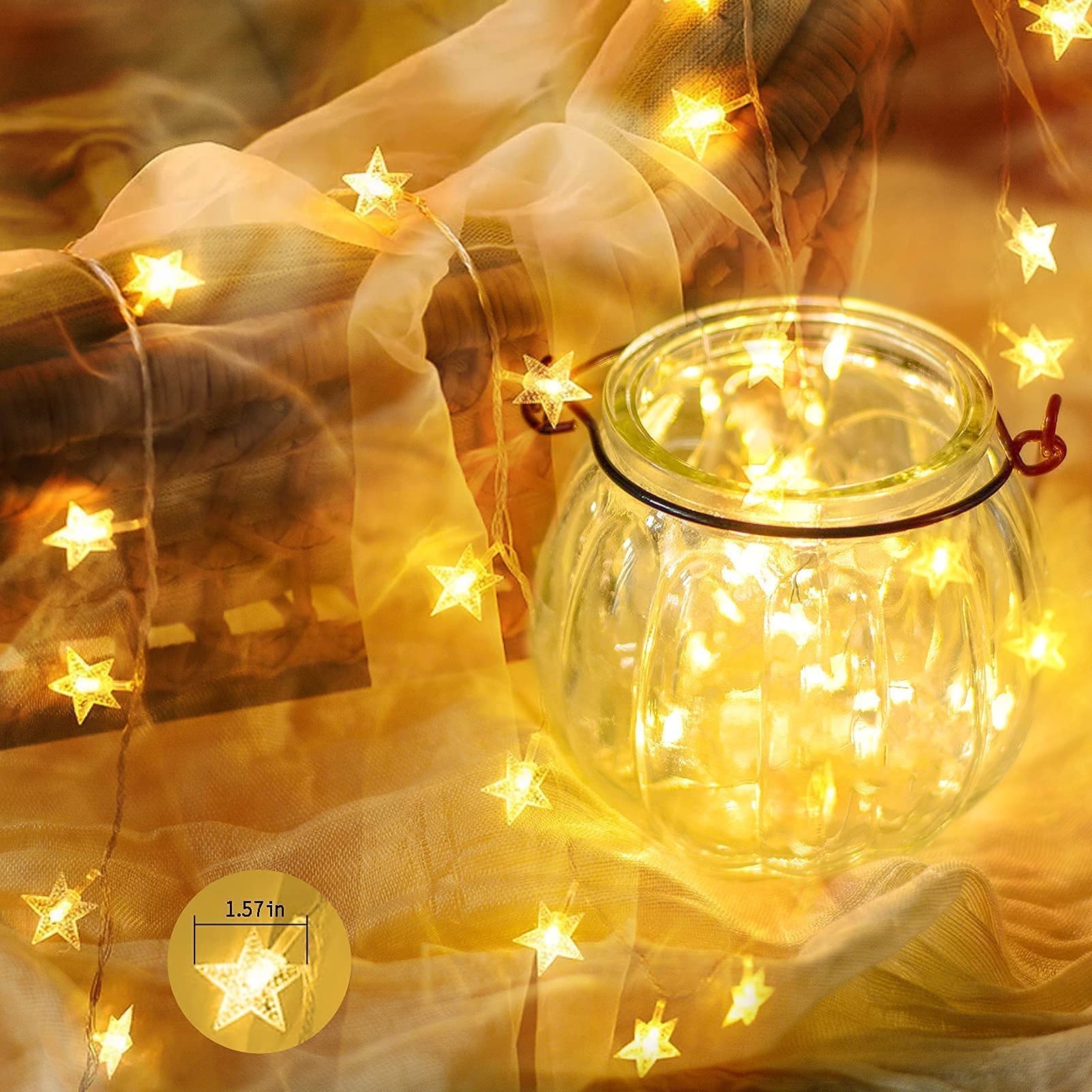 echosari Battery Powered Star Fairy String Lights, 40 LEDs, 13.2ft, Warm White, Model L0070_d, Timer for Christmas, Wedding, Party Decor