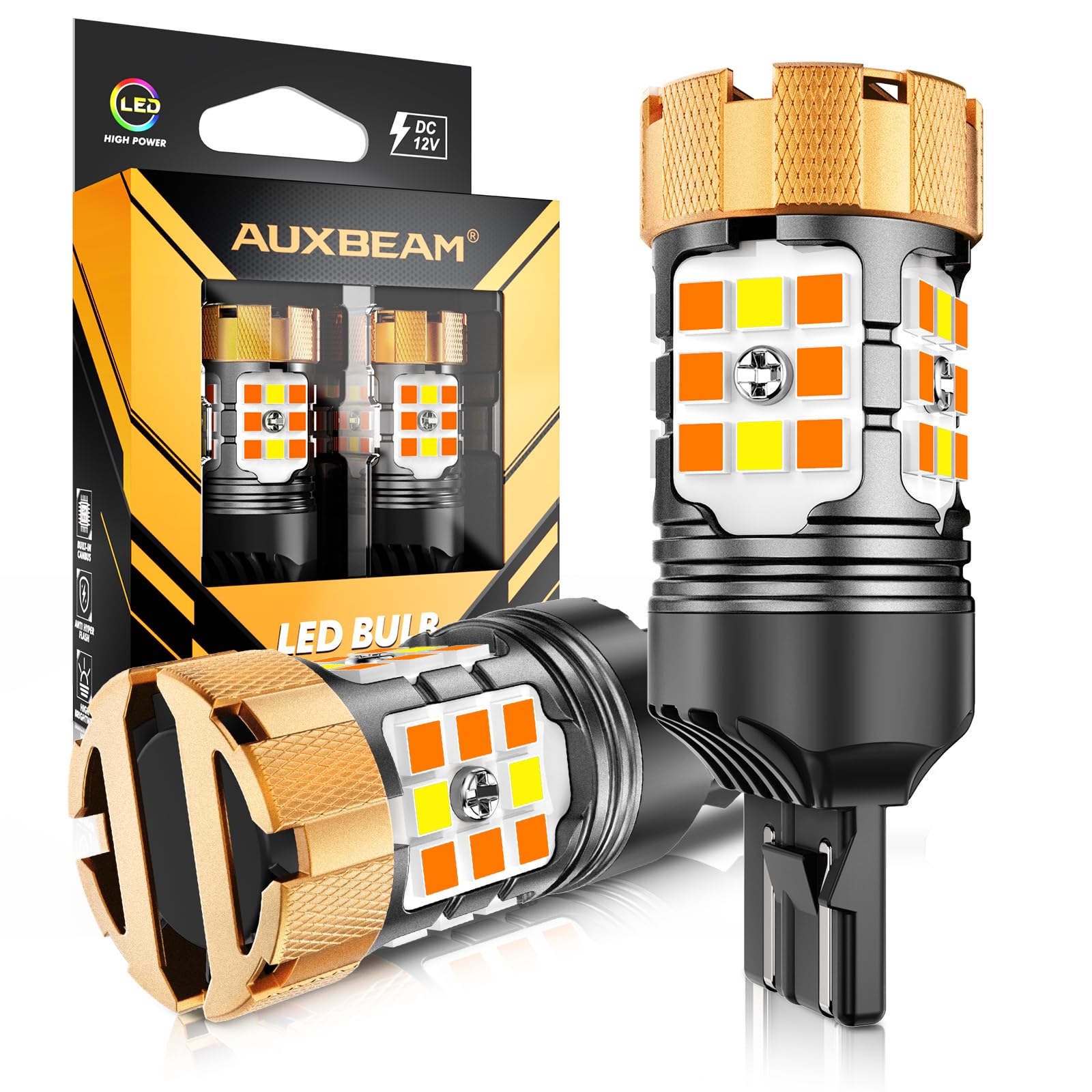 Auxbeam 7443 Switchback LED Bulbs, White & Amber, CANBUS Error Free, Model AB-21P-7443AW, Super Bright Turn Signal Light