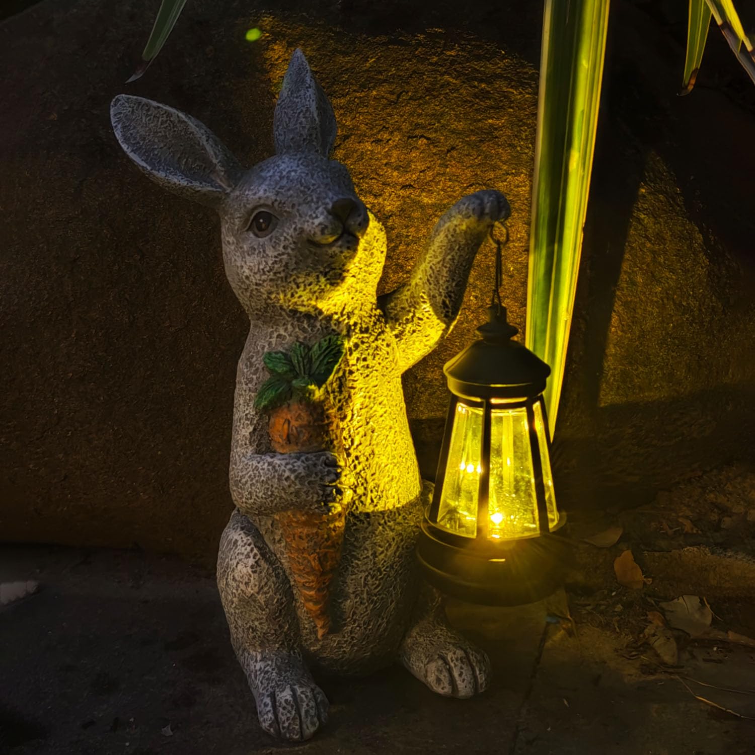 Garden Statues Rabbit Solar Lantern Outdoor Handmade Resin Statue Bunny With Cute Carrot For Patio  Yard MotherS Day Gift Ideas (Rabbit1)