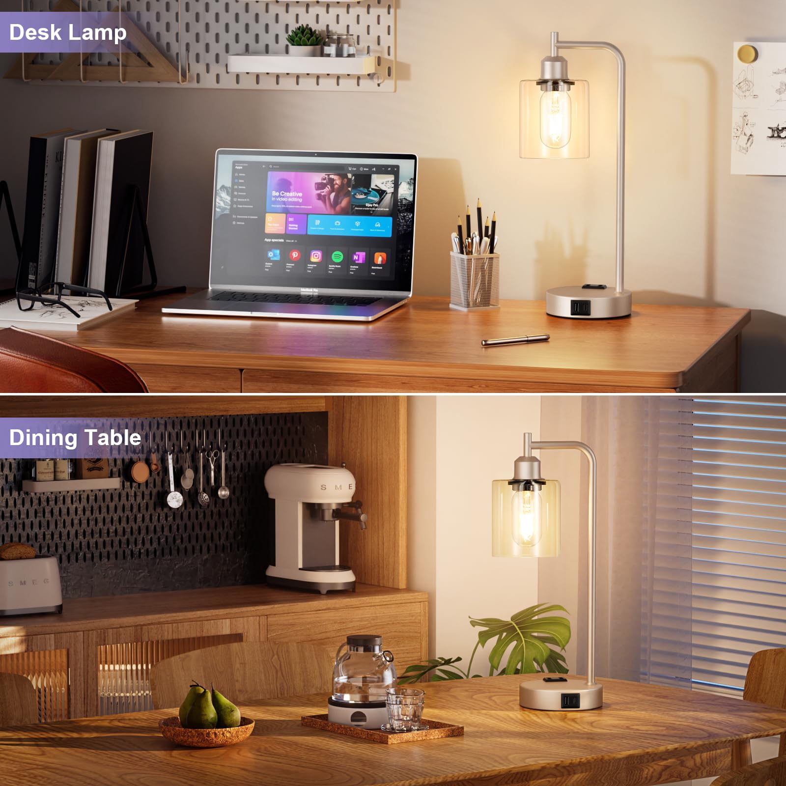 Industrial Touch Table Lamps For Bedrooms Set Of 2 - 3-Way Dimmable Lamps With Usb C+A Ports And Outlet, Champagne Gold Bedside