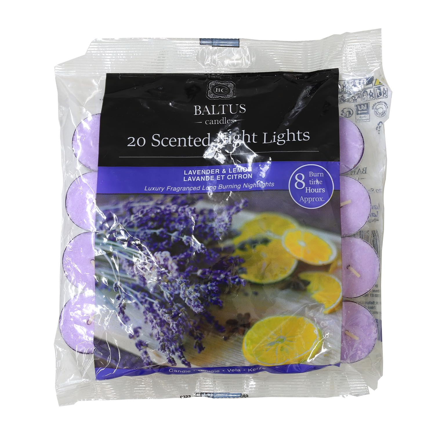 Baltus 20pc Scented Tealights Night Candle Lavender Lemon 8hrs Burning Time