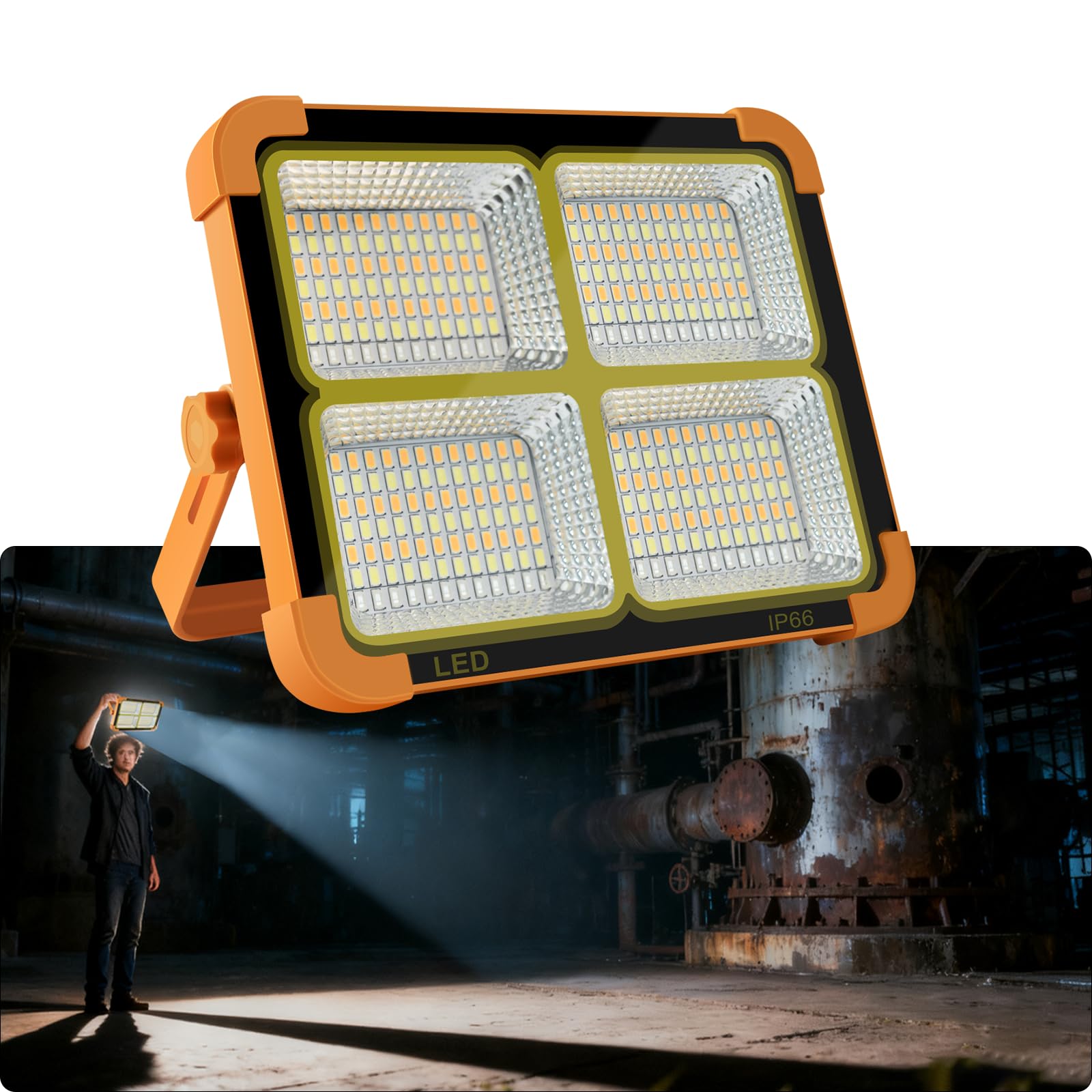 CosyEasy 100W Portable LED Solar Work Light, 16500mAh, 10000 LM, IP66, Rechargeable, Orange, Model D8
