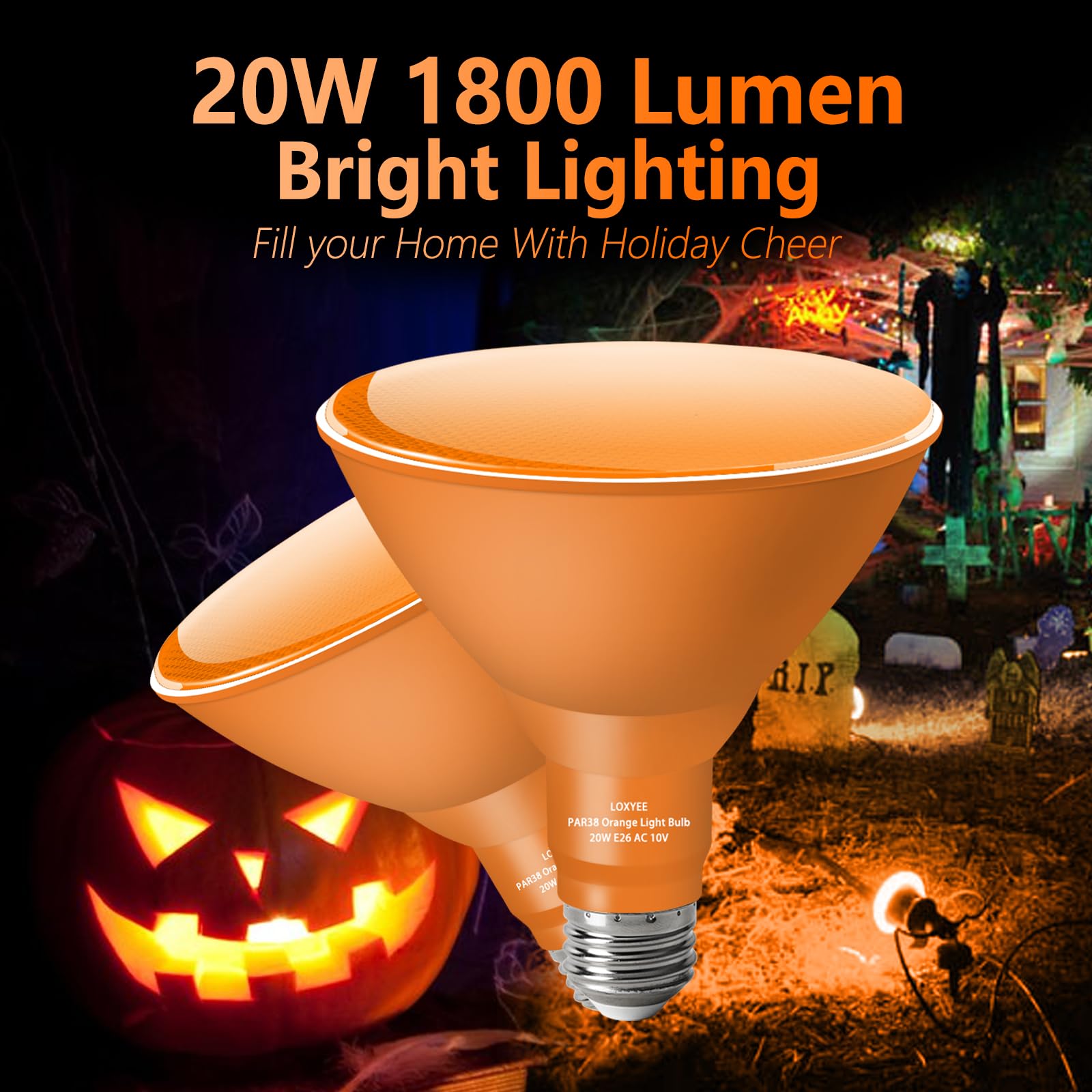 Loxyee 4 Pack Dimmable Par38 Orange Flood Light Bulb, E26 Base, 20W Replace 200W