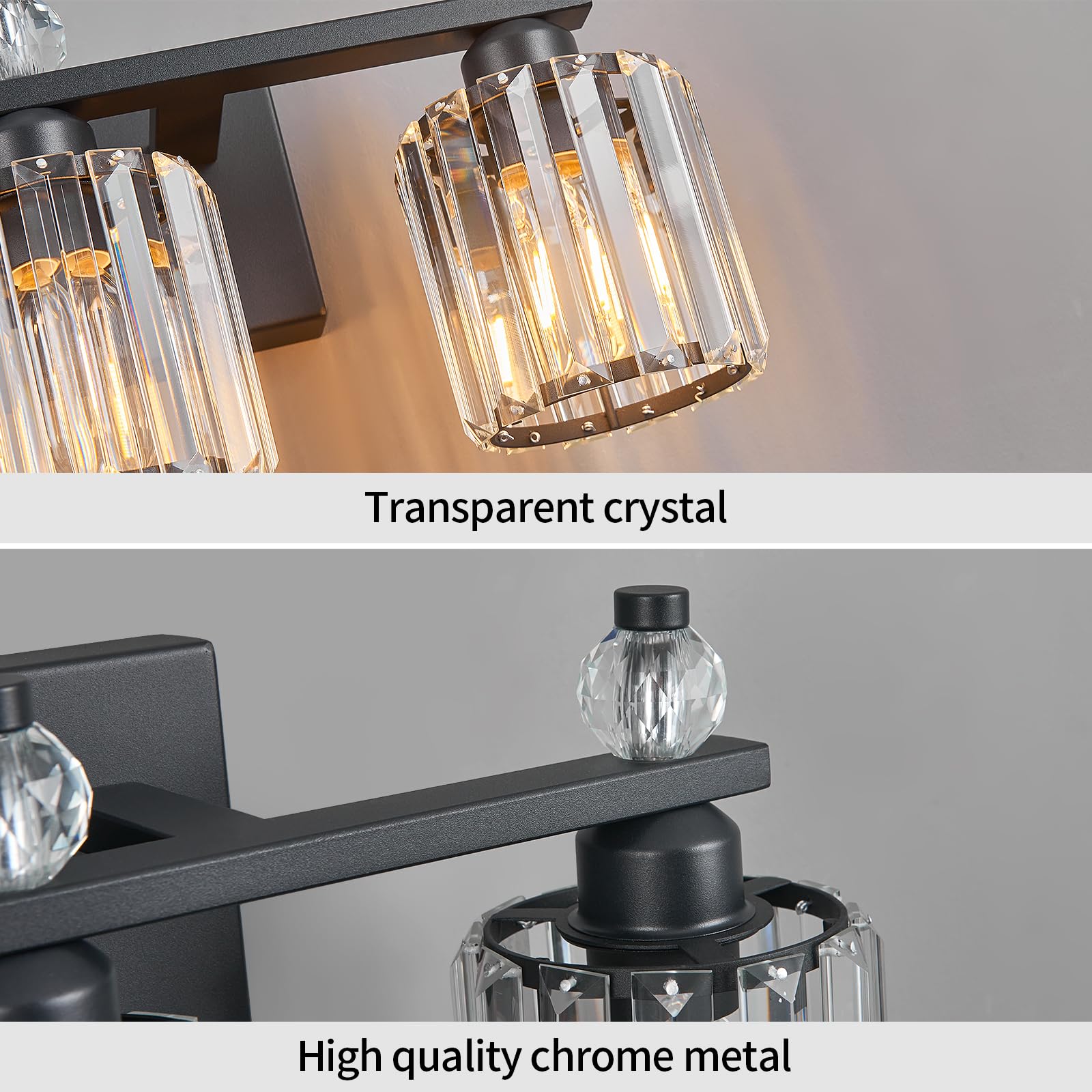 FDPBY 3-Light Bathroom Vanity Light Fixtures, Sand Black Round Crystal, Model 291