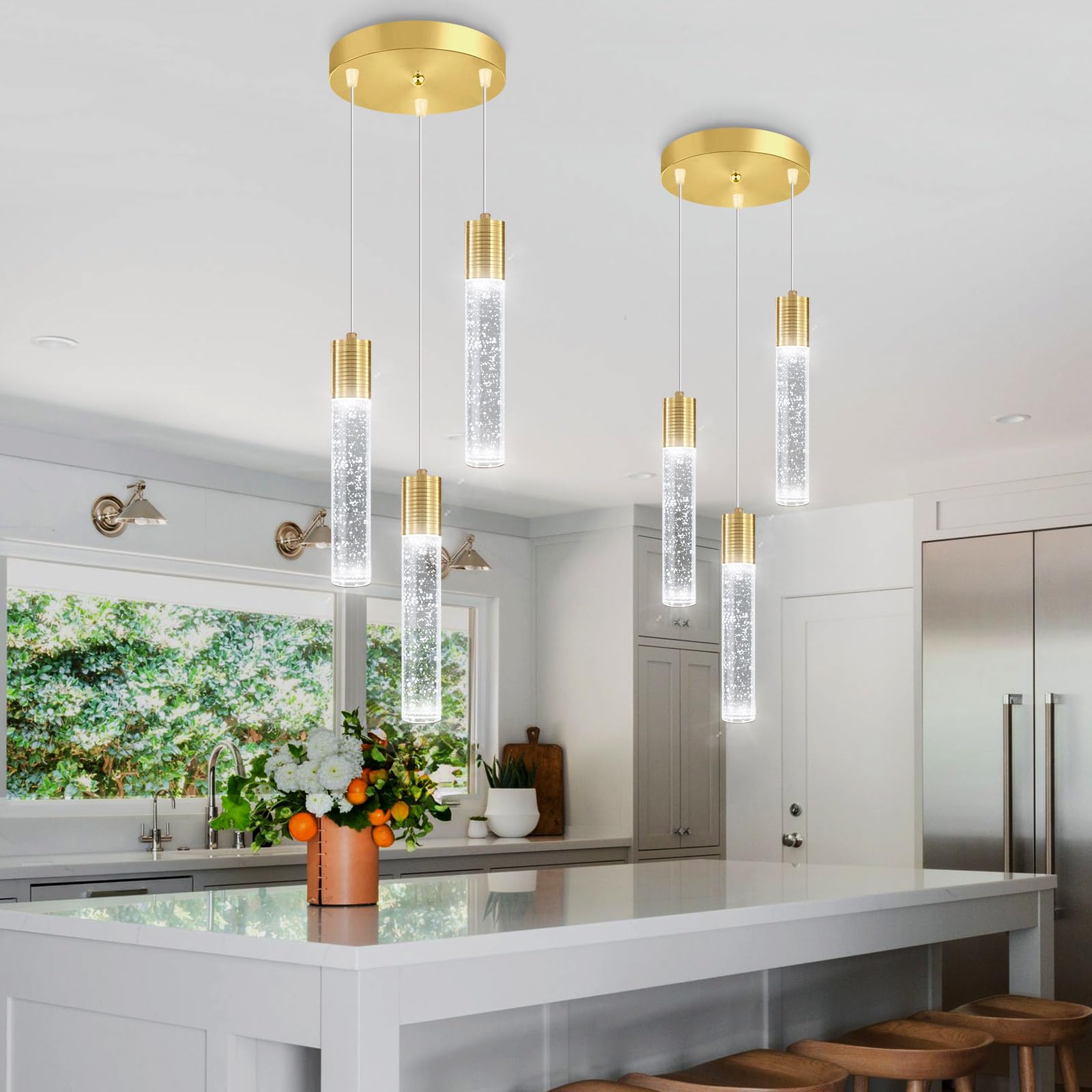 Dolria 3-Lights Pendant Lights Modern Led Kitchen Island Light Bubble Pendant Light Pendant Lighting For Kitchen Island Dining Room Ceiling Hanging Lights Bedroom Mini Pendent Spot Lights
