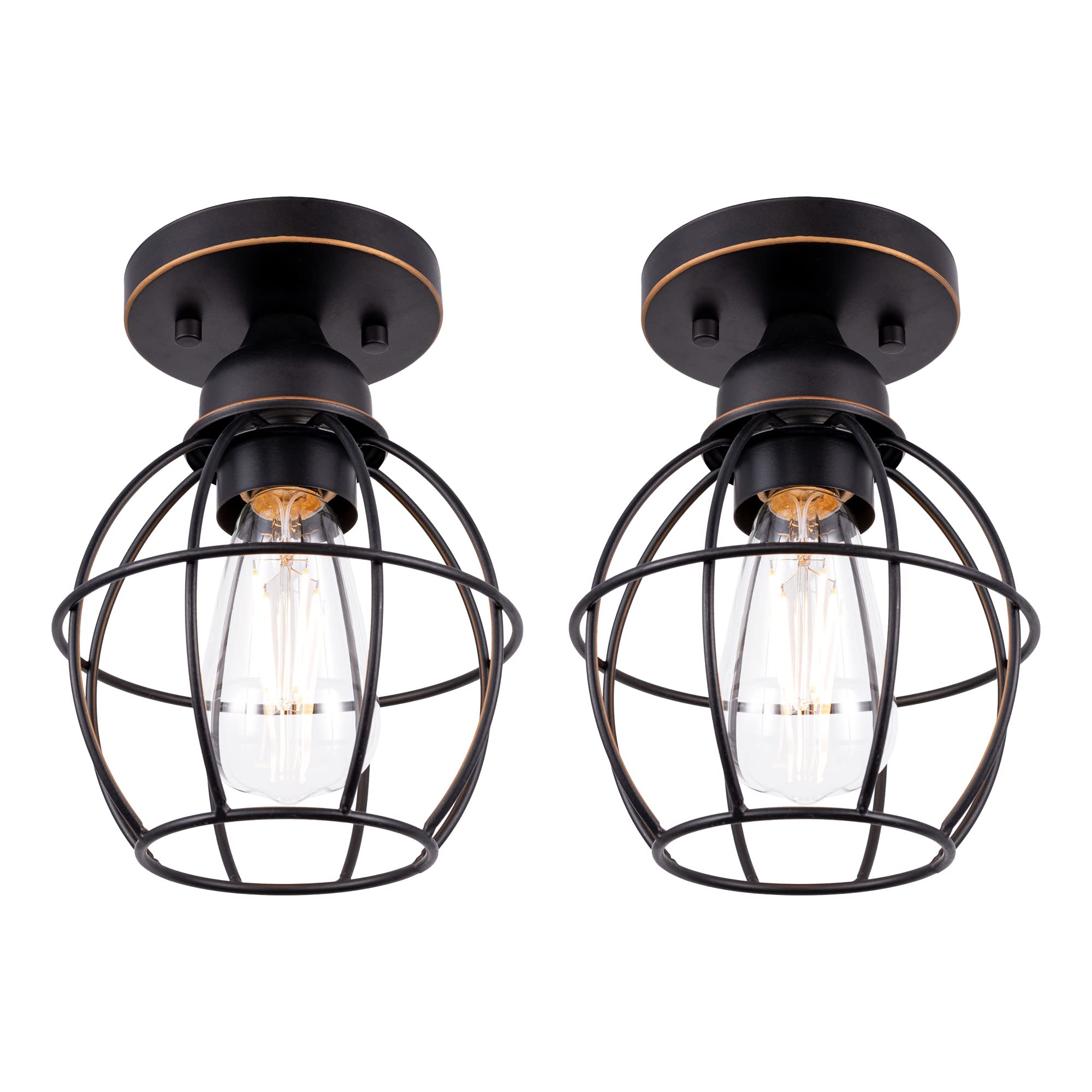 Gruenlich Semi Flush Mount Ceiling Light, 2-Pack Oil Rubbed Bronze, E26, Metal Cage Fixture