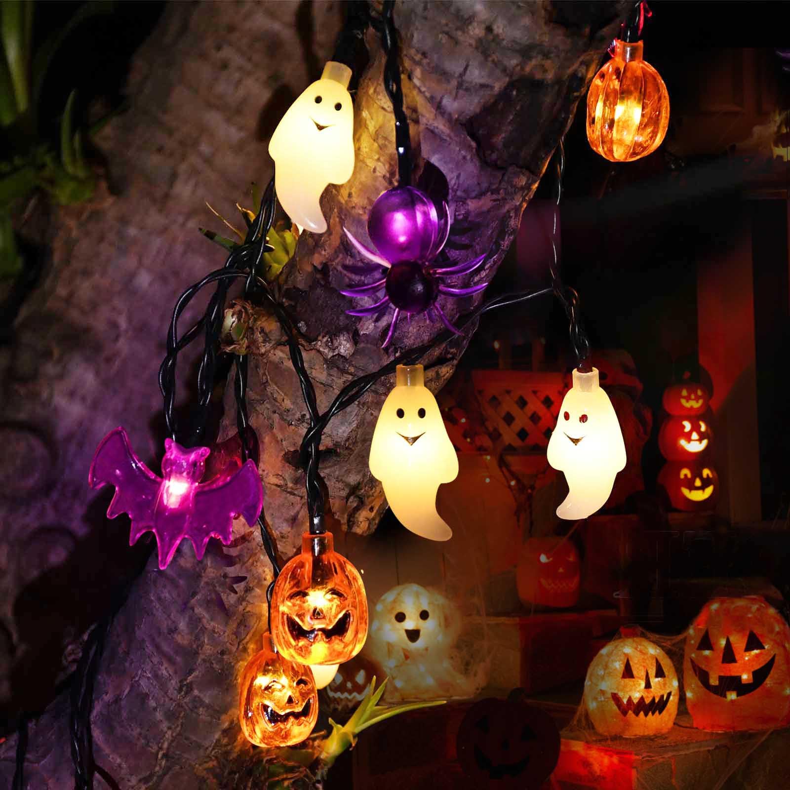 Janchs 40Led Solar Halloween Lights, Waterproof Pumpkin Bat Ghost Decor, 8 Modes, Warm White