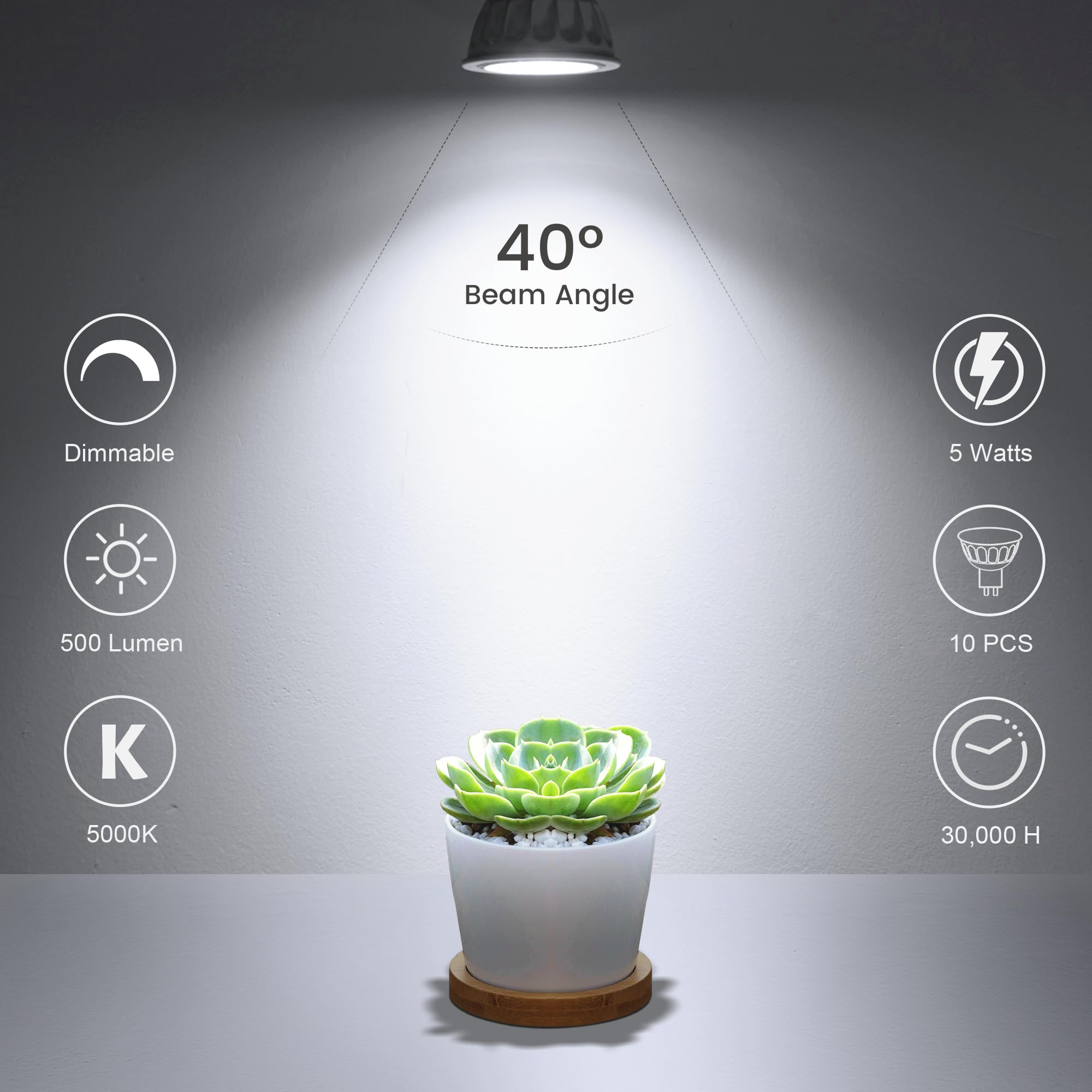 Aovpex Dimmable Mr16 Led Bulbs 50W Halogen Equivalent Landscape Light Bulbs, 5000K Daylight White 5W Gu5.3 Mr16 12V Spotlight Bu