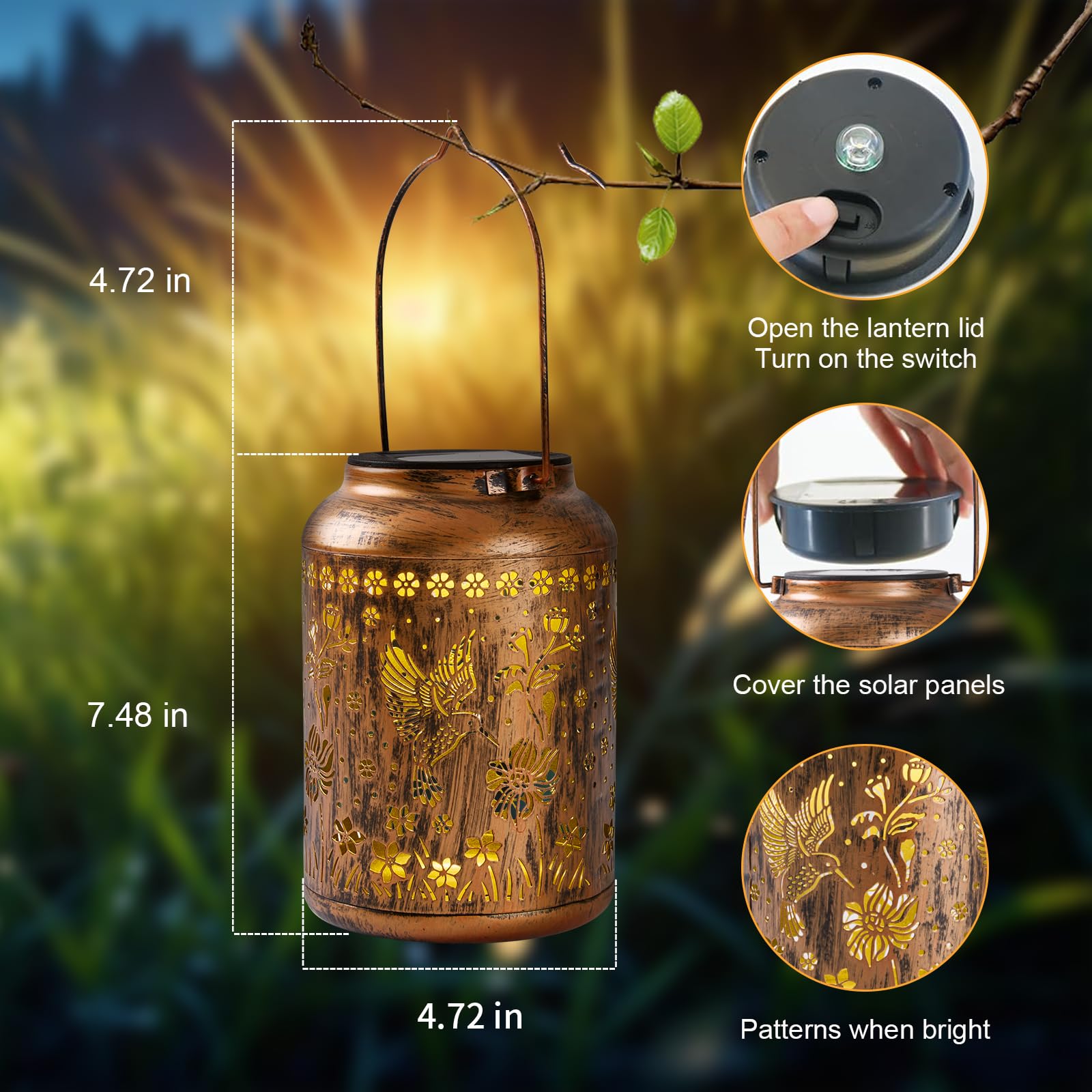 Hummingbird Lantern Solar Outdoor  Chrismas Gifts  Solar Light Outdoor Waterproof Led Decorative Garden For Lawn  Landscape  Patio  Porch Hanging Lantern For Women  Ladies  Mom  Grandma