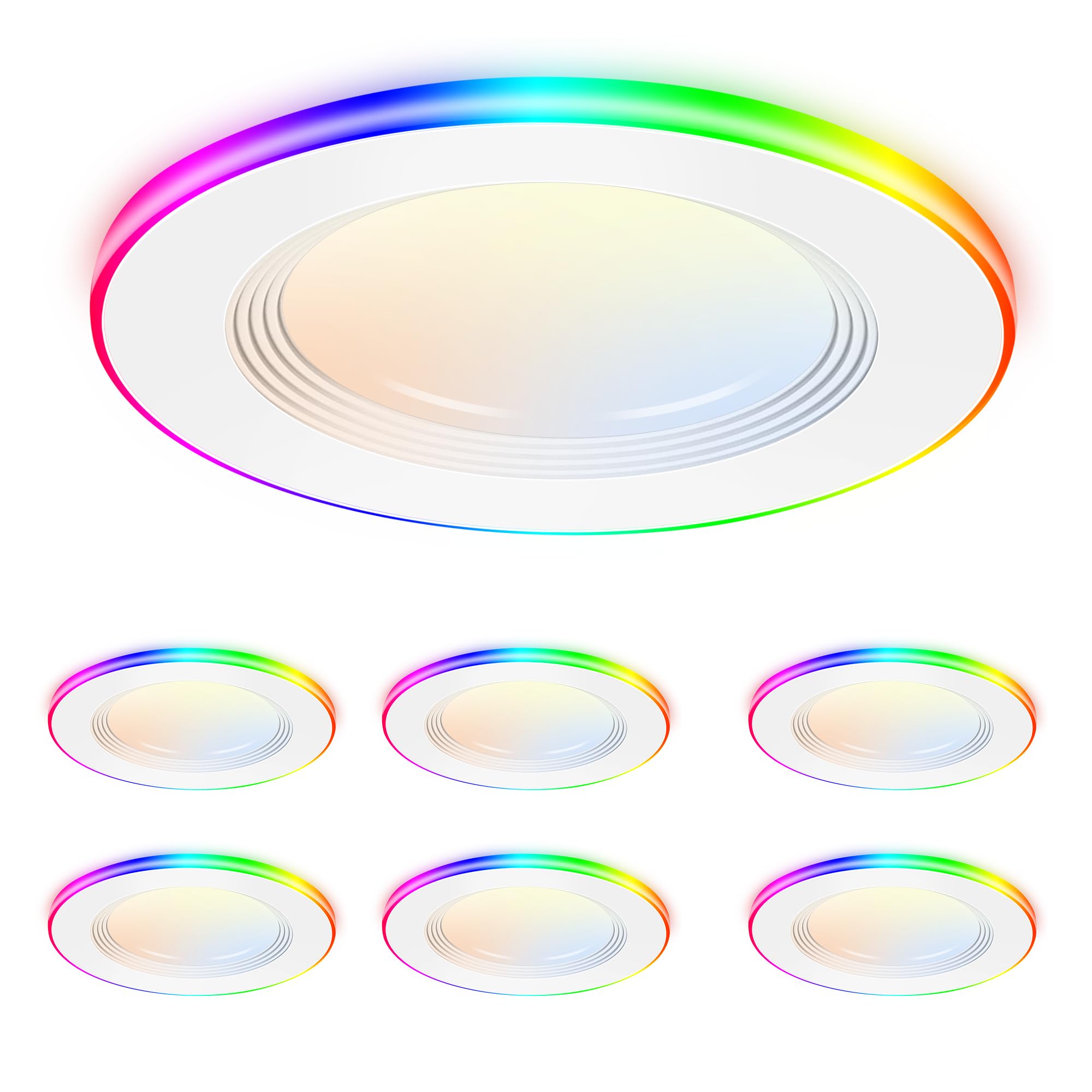 Cloudy Bay [6 Pack] 4 Inch Smart Led Recessed Ceiling Light With Rgb Back Light,Hub Included,10W 2700K-6500K,2W Color Changing Ultra-Thin Recessed Lighting, Baffle Trim Wafer Downlight, Hub Included