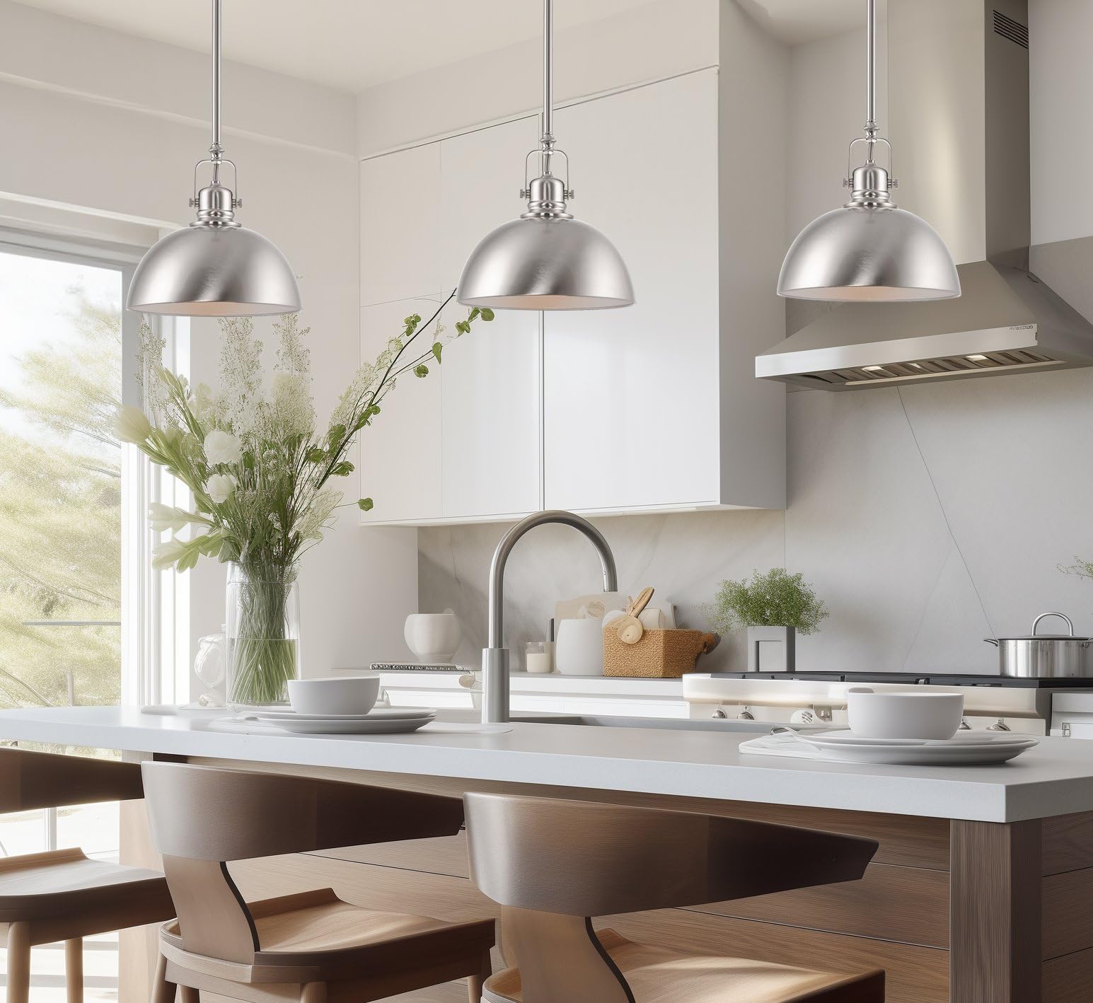 Kira Home Belle Pendant Light, 9in Adjustable, Brushed Nickel, Metal, Model RVY-CP9751-BN