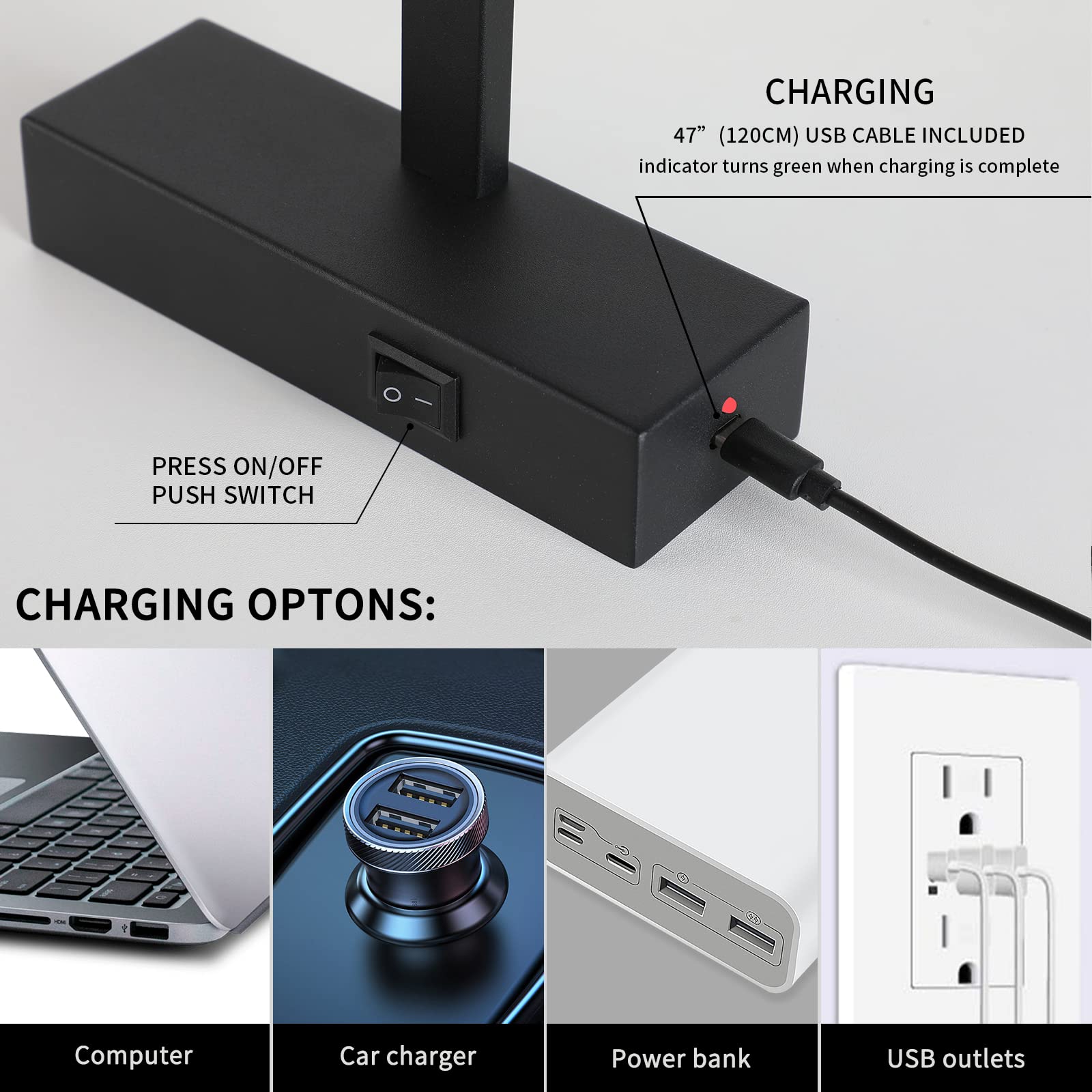 Joosenhouse Picture Light, Battery Powered, Dimmable, Wireless, 15.75in, Black, Model 7110-420-B, Adjustable Swing Arm