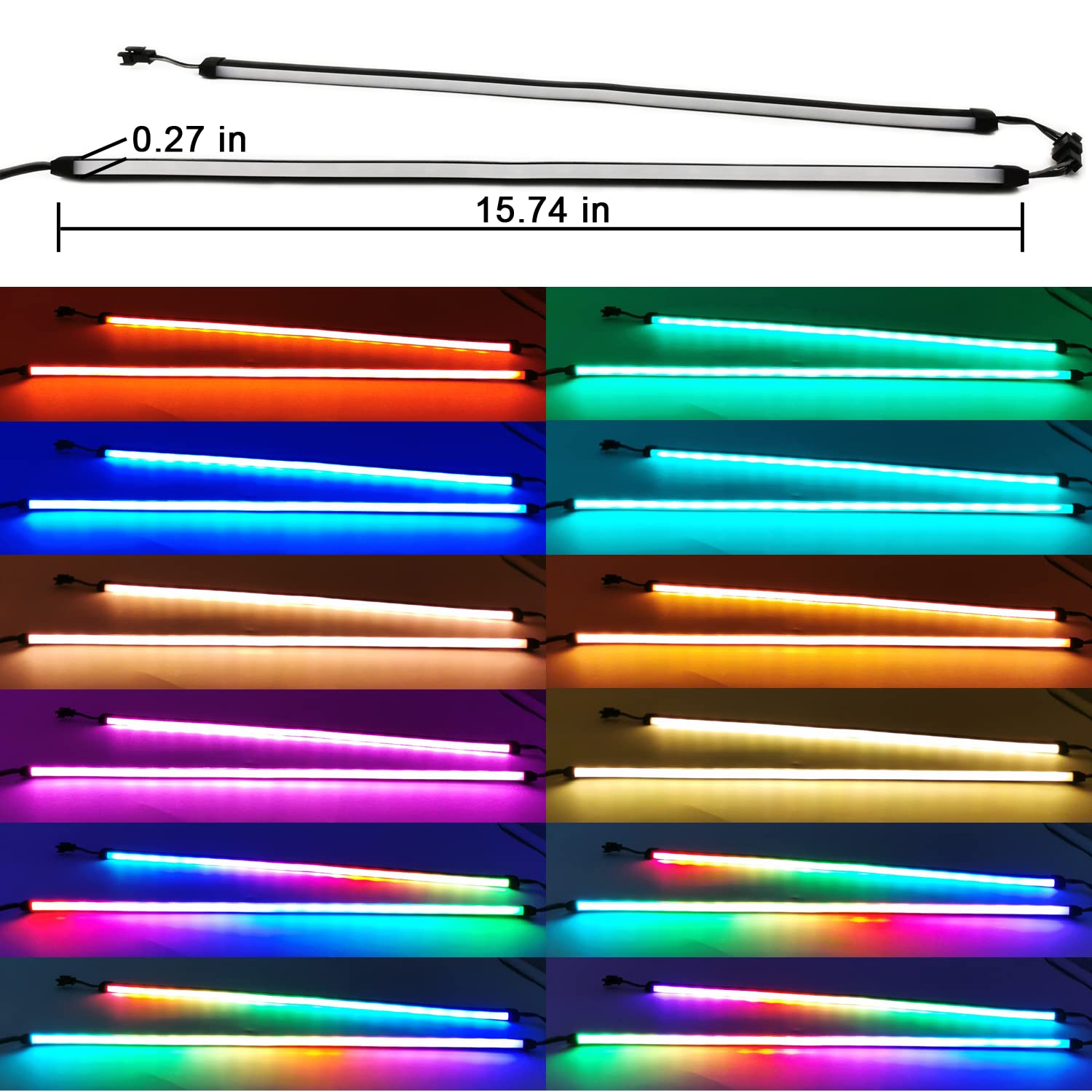 Airgoo NEON RGB LED Strip - 15.75" x 0.55" - Addressable, Diffused Silicon Tube, 5V 3-Pin ARGB, Includes Magnetic Br