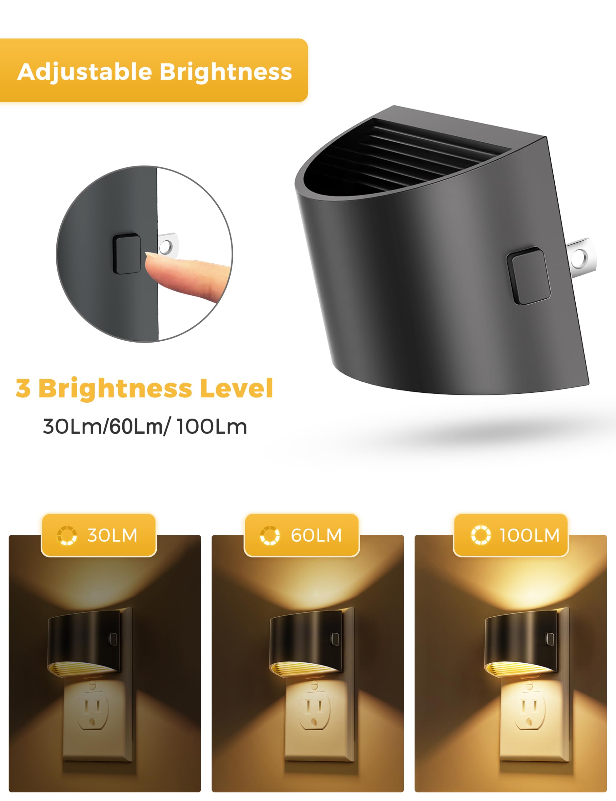L LOHAS LED Night Lights, Dusk to Dawn Sensor, Brightness Adjustable, 2 Pack, Soft White, Model GY10702US-2