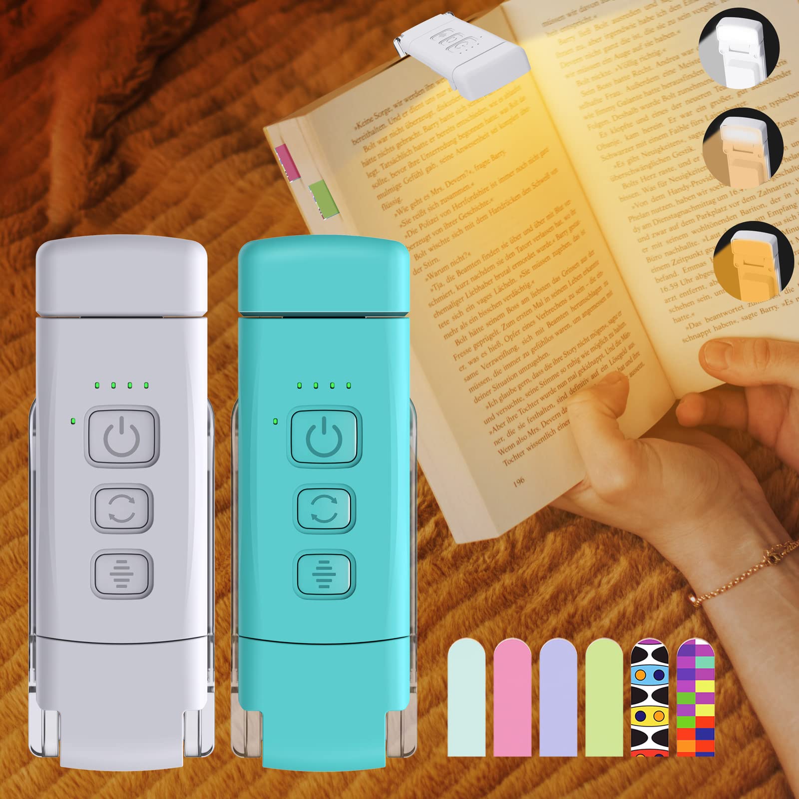 2-Pack Book Lights for Reading at Night, USB Rechargeable Book Light for Reading in Bed, Portable Clip-on LED Reading Light, 30/
