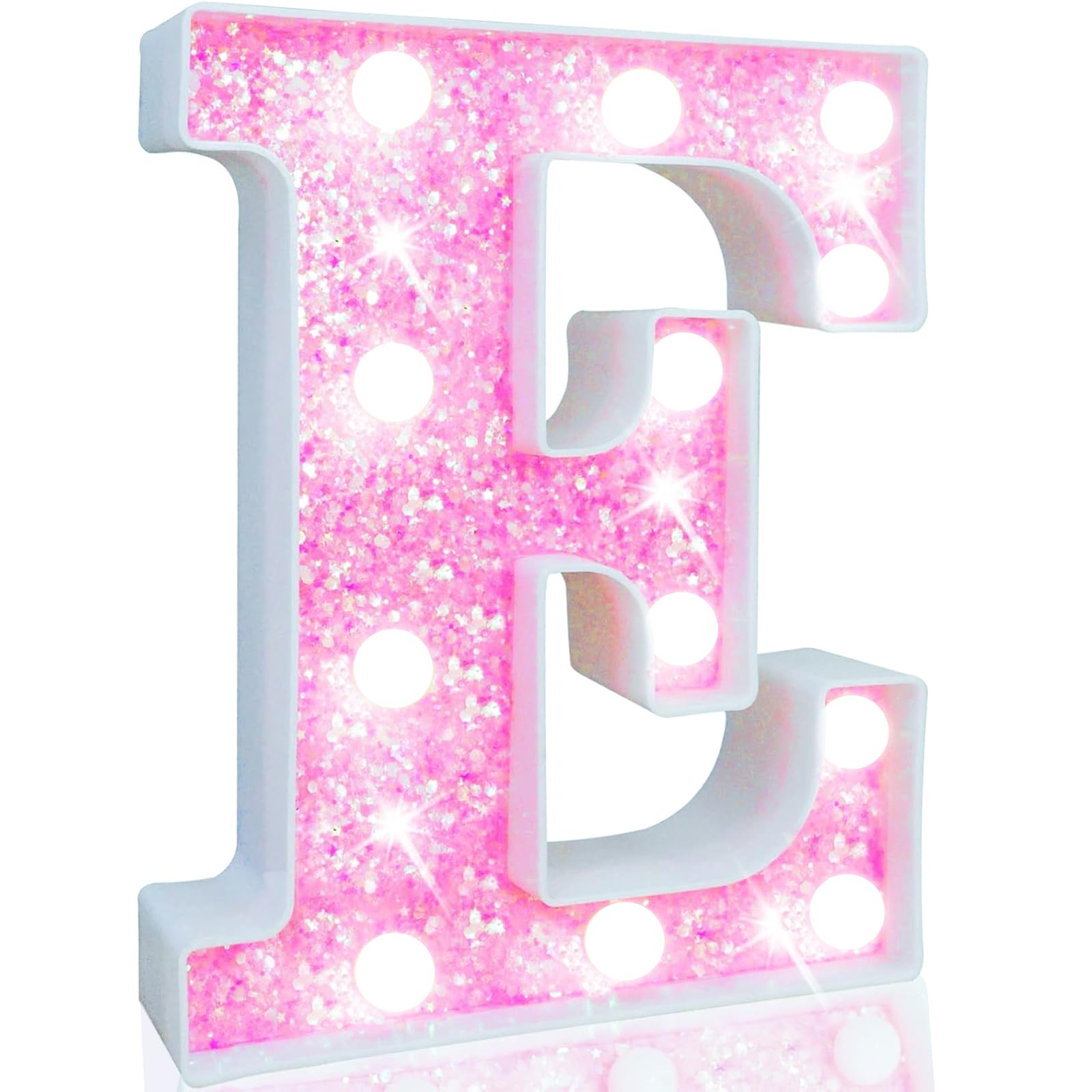Pooqla Led Marquee Letter Lights  Light Up Letters Glitter Letter Sign Girls Gift  Battery Powered Night Light Pink Birthday Party Room Wedding Christmas Girls Bedroom Dorm Decoration  Cool White E