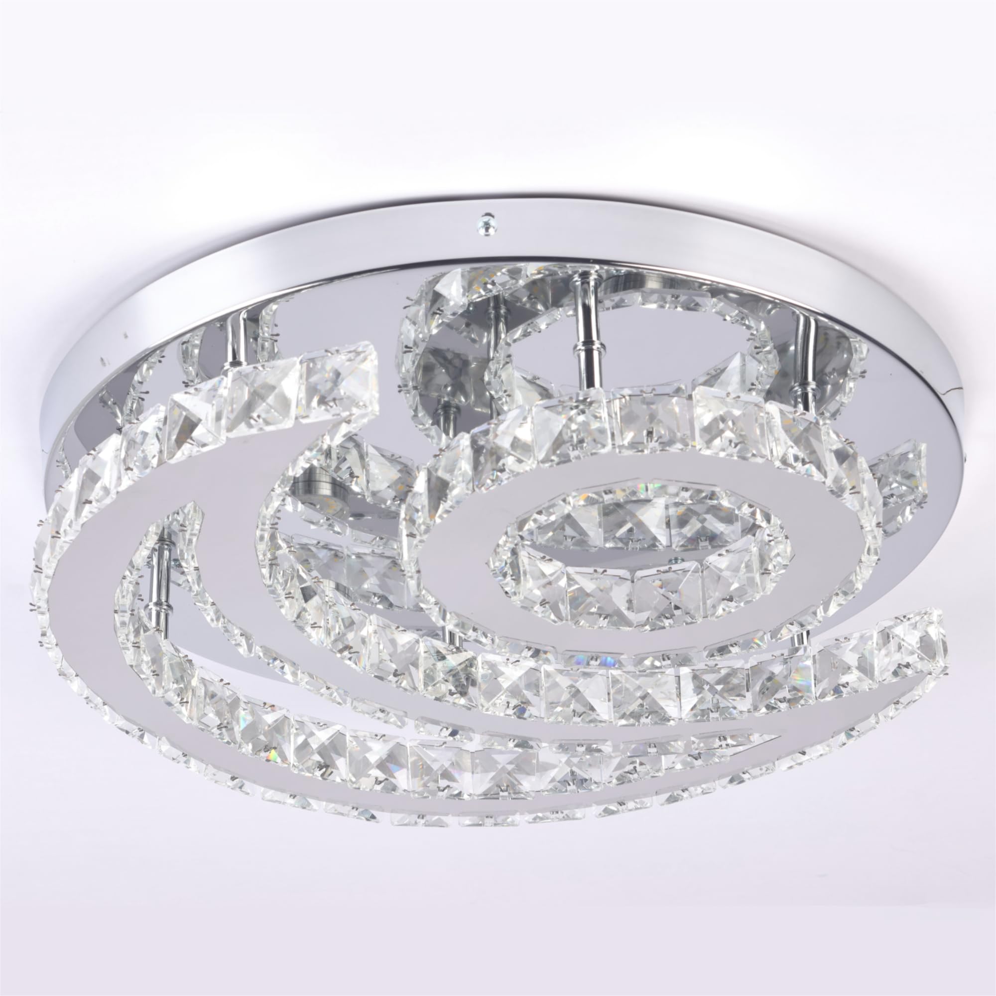CXGLEAMING Modern Crystal Chandelier LED Flush Mount Light Fixture 15.7in Dimmable Moon Shape Stainless Steel Dimmable-moon Model CX-MC013-KB