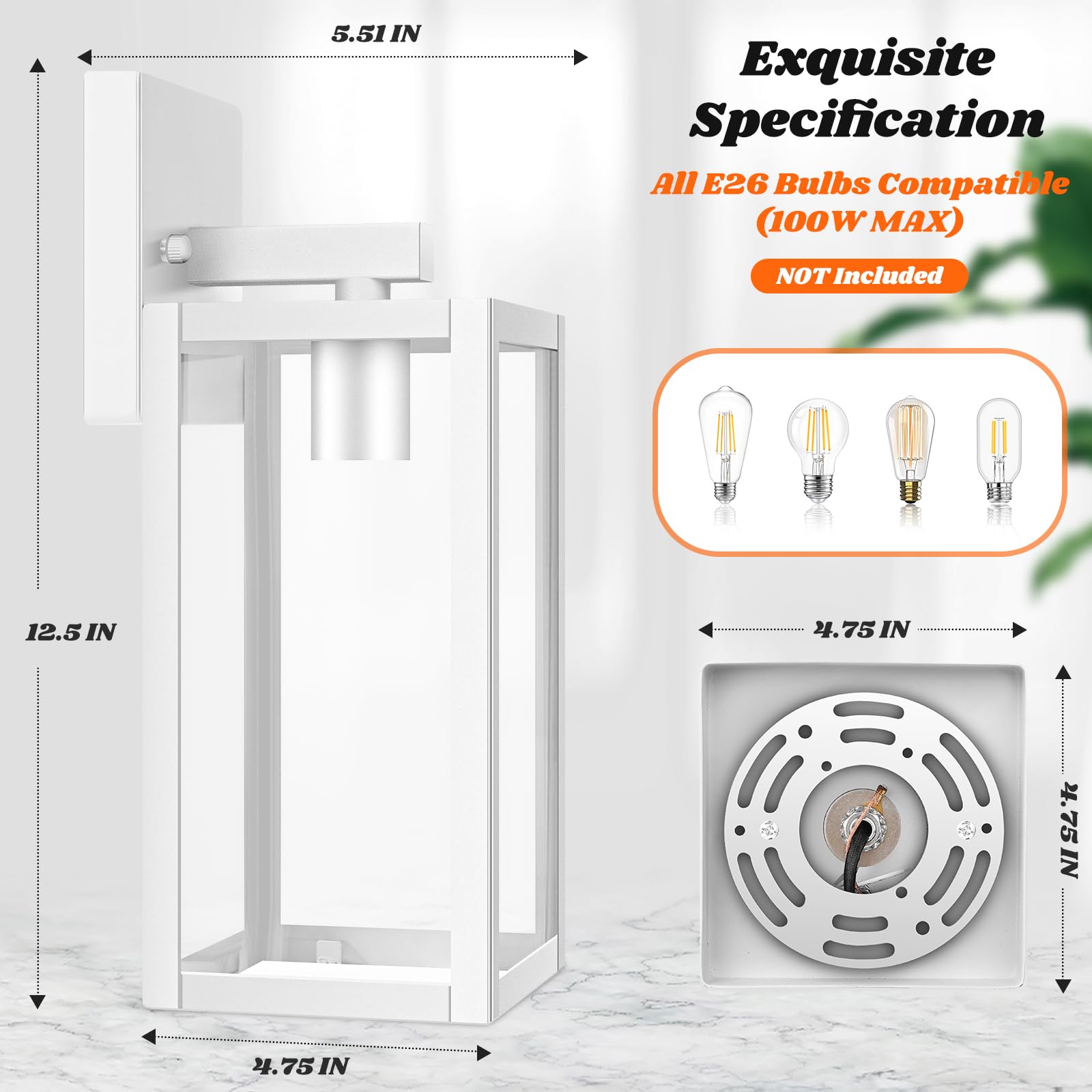 2-Pack Outdoor Wall Light Fixtures , Waterproof Exterior Wall Lanterns With Clear Glass, Anti-Rust Outside Wall Sconces, Front P