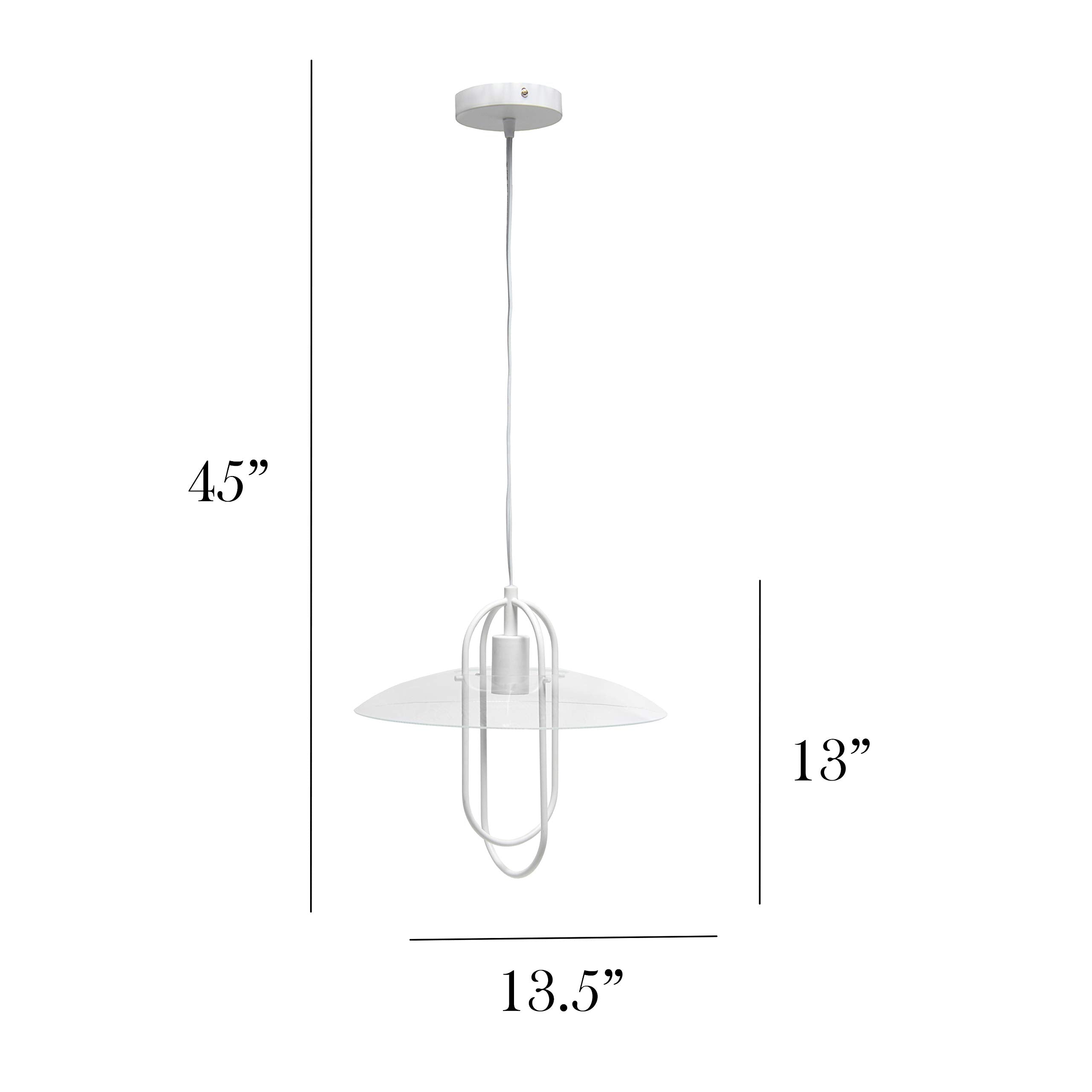 Simple Designs PT1008-WHT Modern Metal Pendant Light, White, Iron Construction